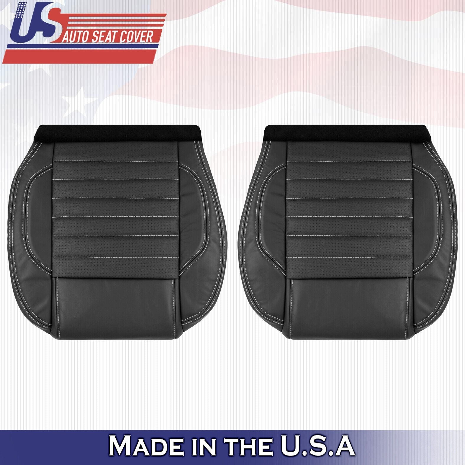 2010 to 2014 For Ford Mustang Front Set Top &Bottom Leather w/ Perf Cover Black