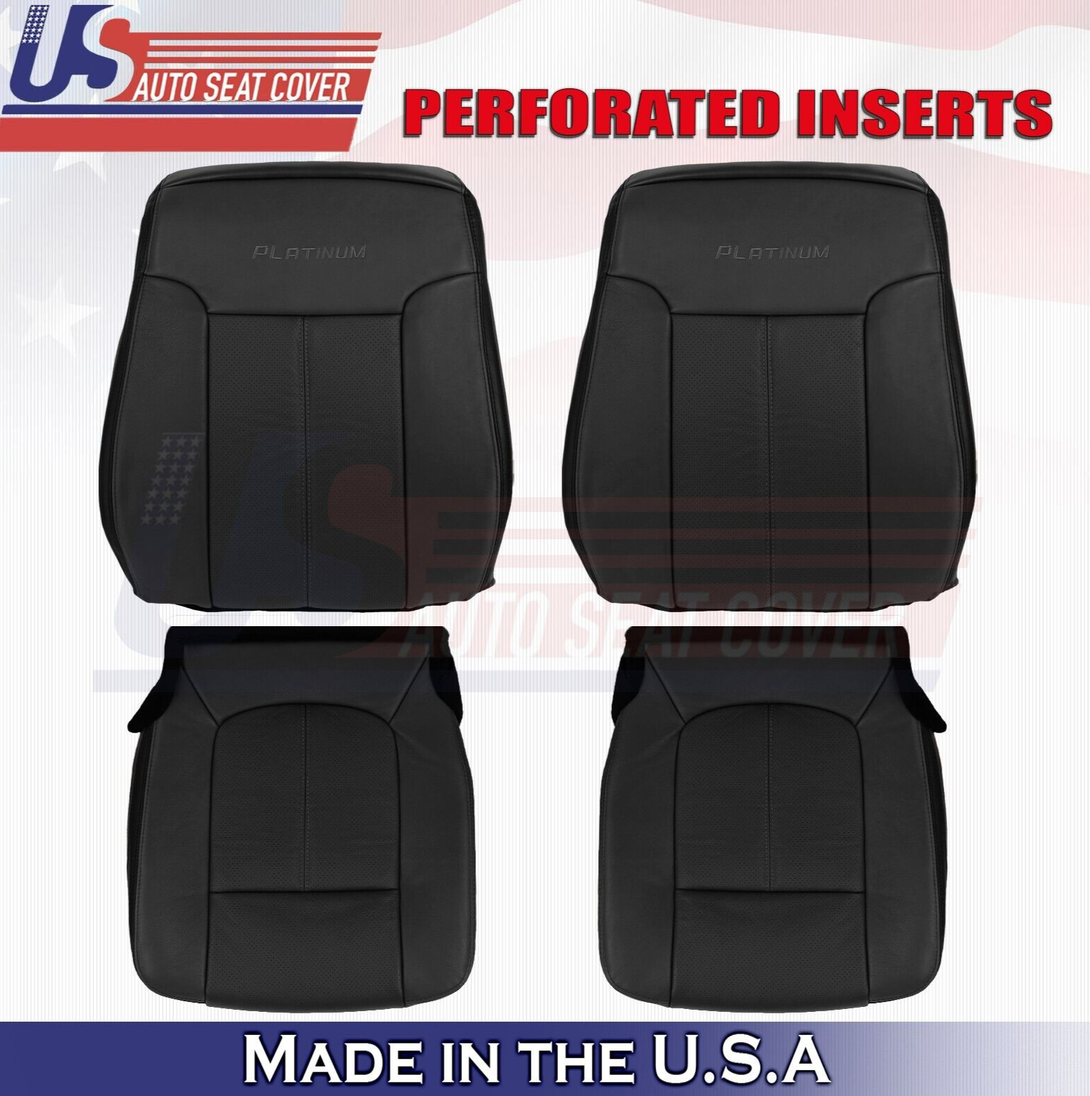 2013 to 2016 For Ford F450 F550 Platinum 2 Top & 2 Bottom Leather Covers Black