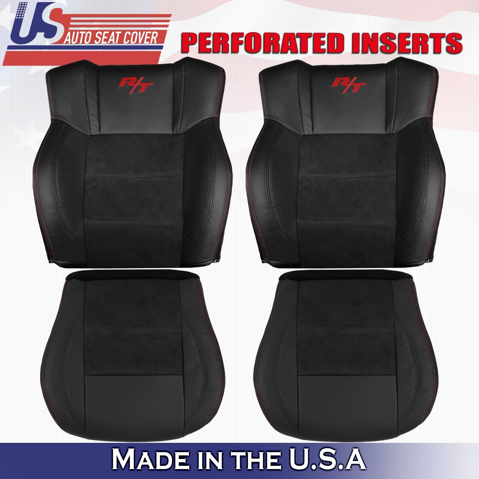 2006 2007 For Dodge Charger RT 2x Top & 2x Bottom Perf Leather Seat Covers Black