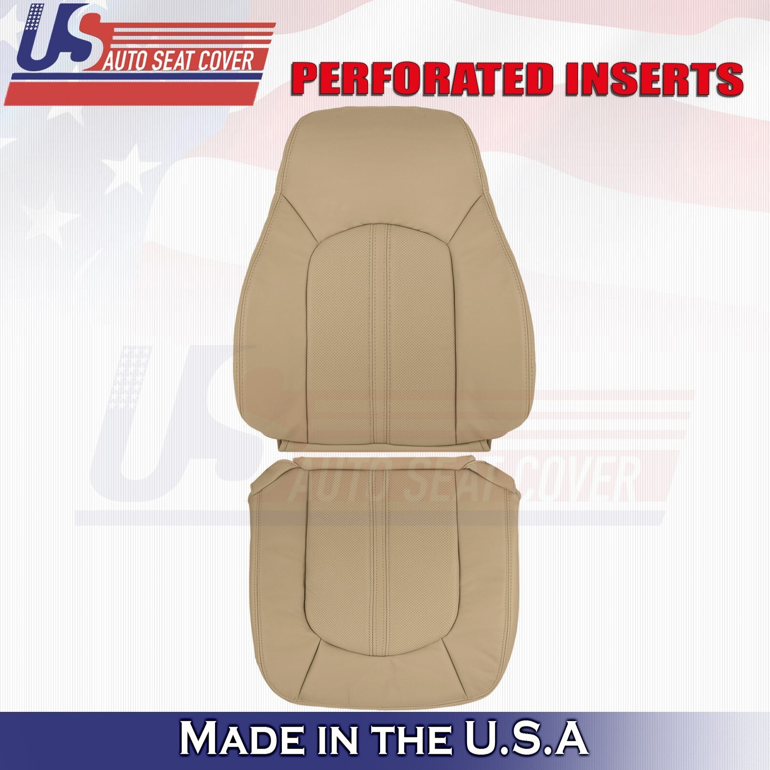 2008 to 2013 For Cadillac CTS Front Driver Top & Bottom Leather Seat Covers Tan
