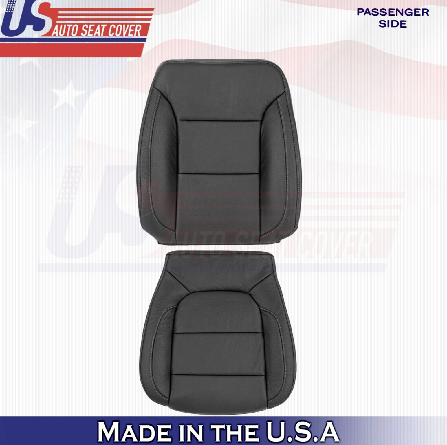2022 For Chevy Silverado 1500 WT Passenger Top & Bottom Leather Seat Covers BLK