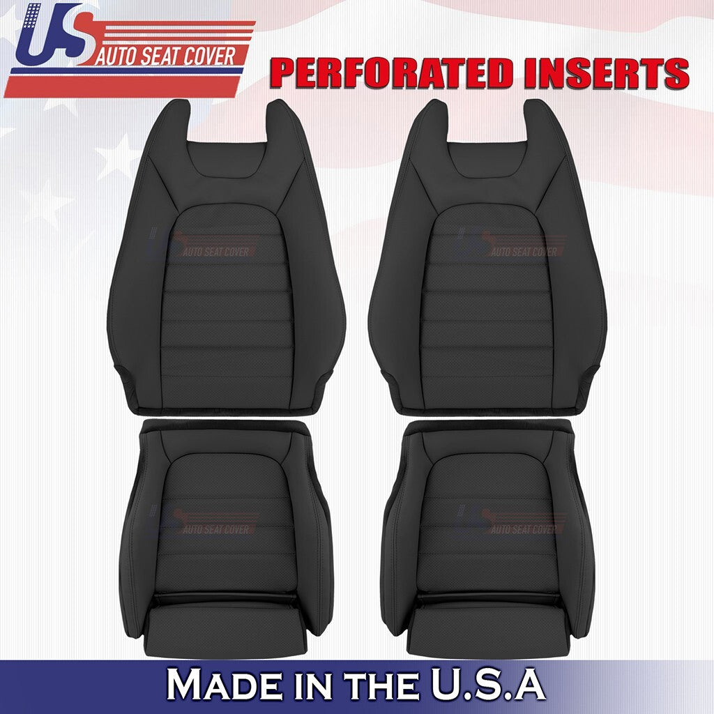 2015 to 2021 Fits Mercedes Benz C250 Front Set Bottoms &Tops Vinyl Cover Black