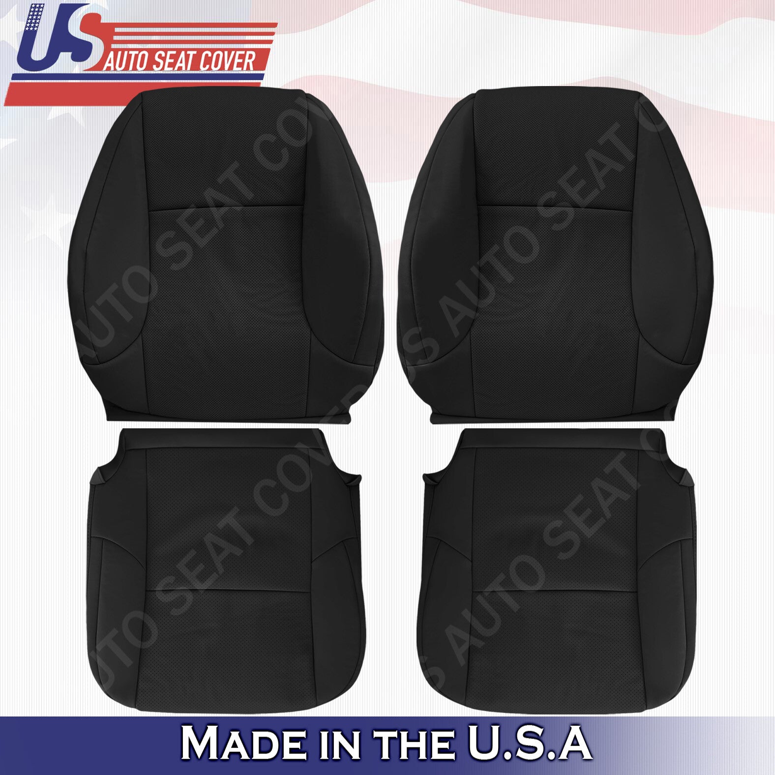 FRONT SET Perforated Leather Seat Cover BLACK Fits 2010 TO 2017 Lexus GX460
