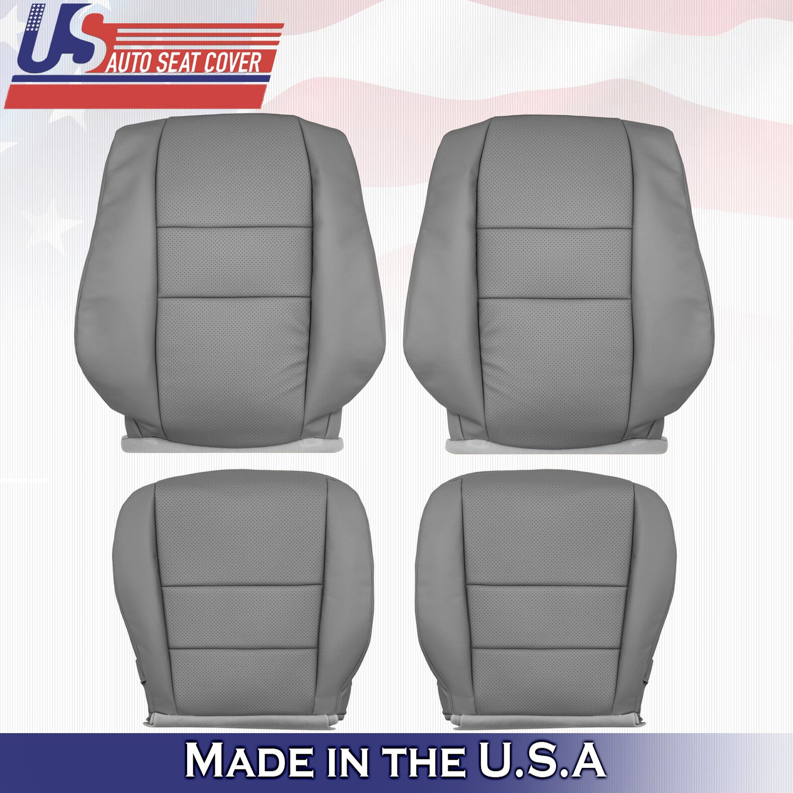Fits 2005 2006 2007 2008 Acura RL Front Set Tops & Bottoms Leather Cover Gray