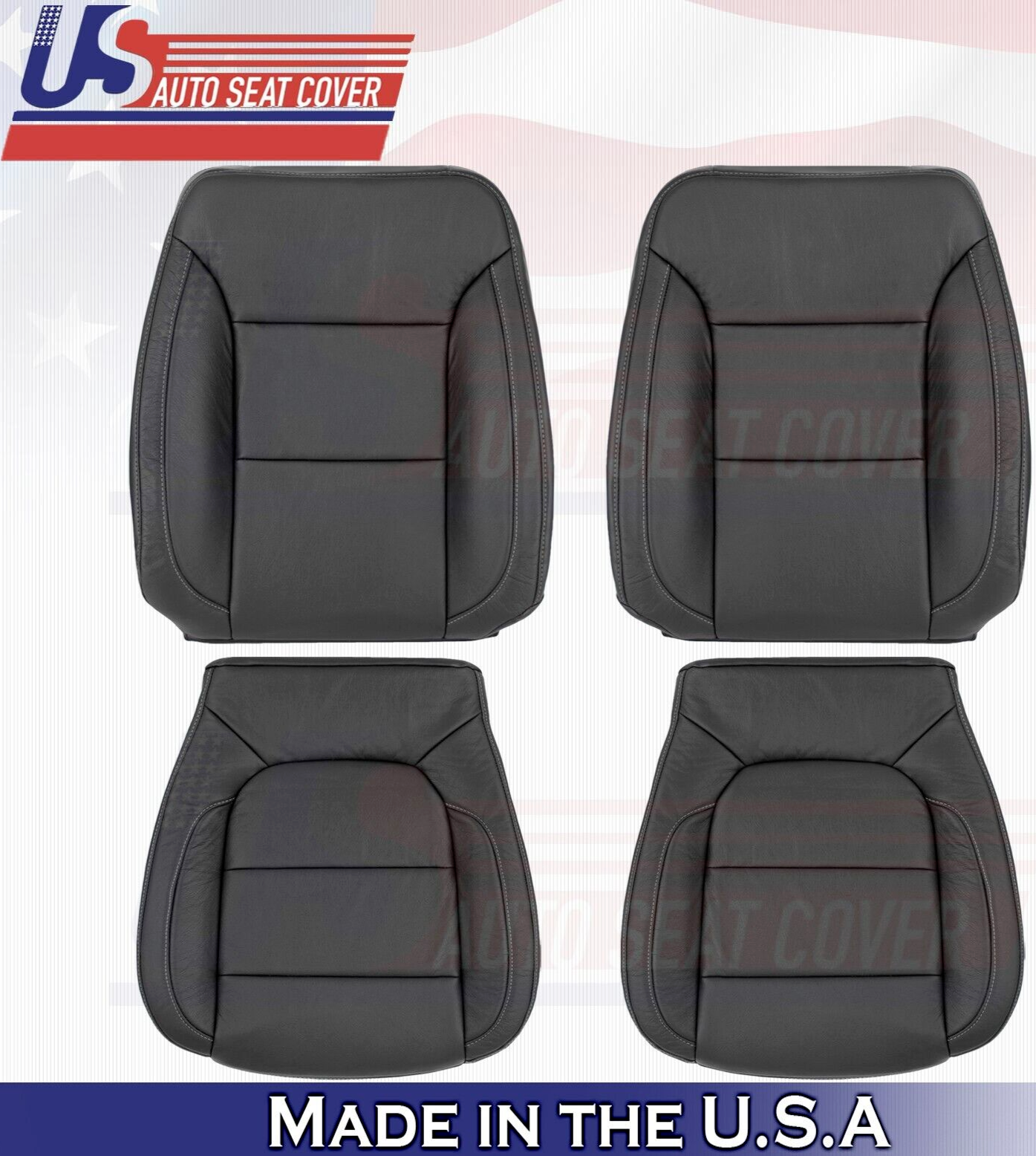 2022 For Chevy Silverado 1500 WT Front 2 Top & 2 Bottom Leather Seat Covers BLK
