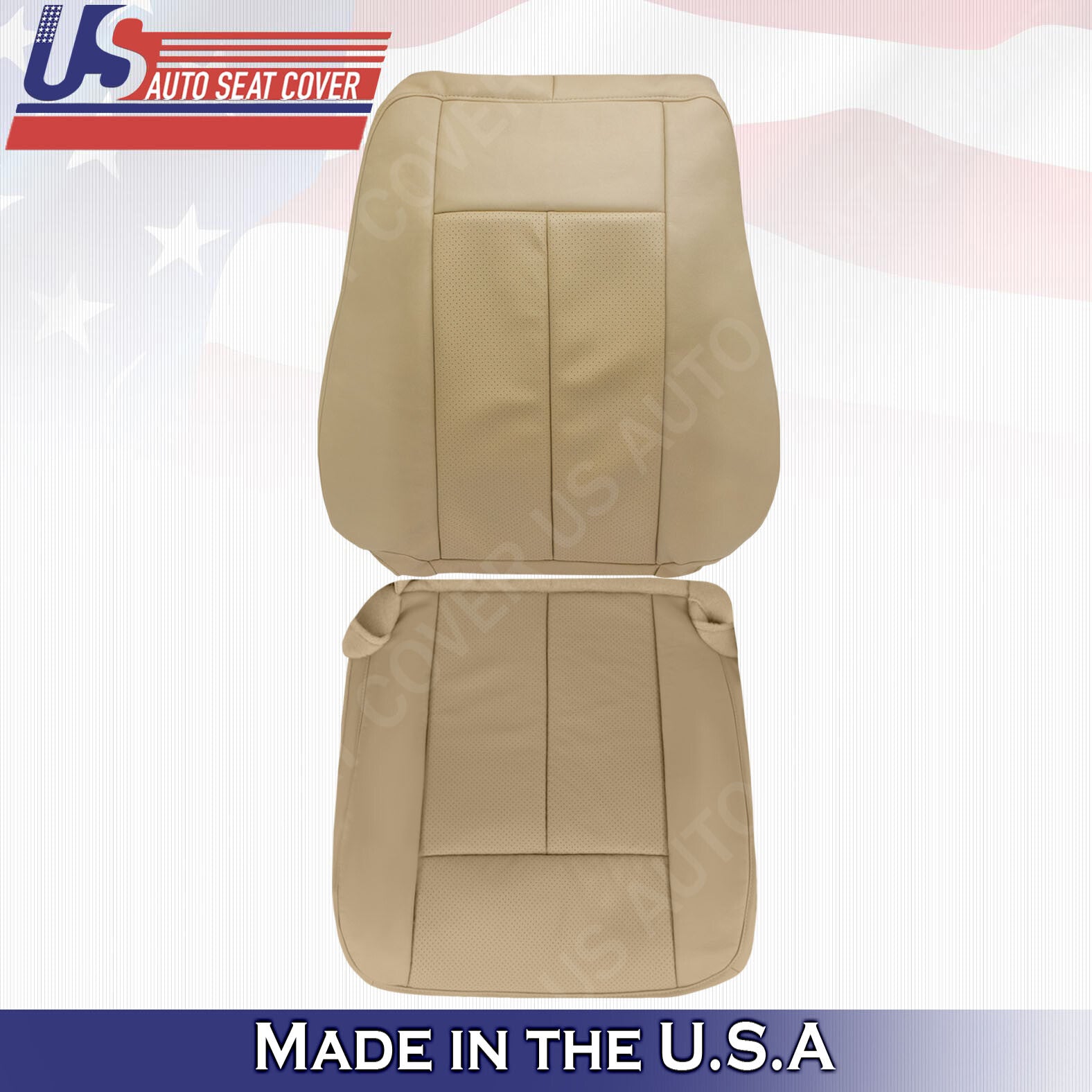 Driver & Passenger Vinyl Perforated Seat Covers Tan 2007 to 2014 Ford Expedition