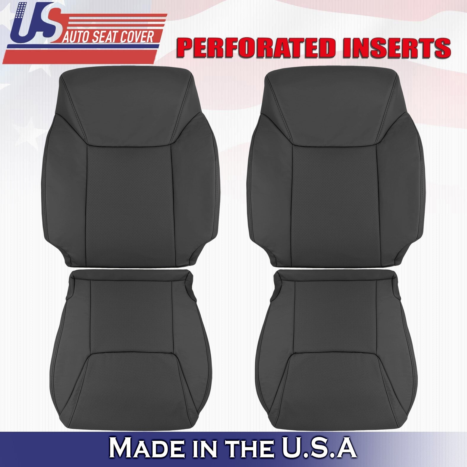 2012 to 2015 For Lexus LX570 Front Set Tops&Bottoms Leather w/ Perf Covers Black