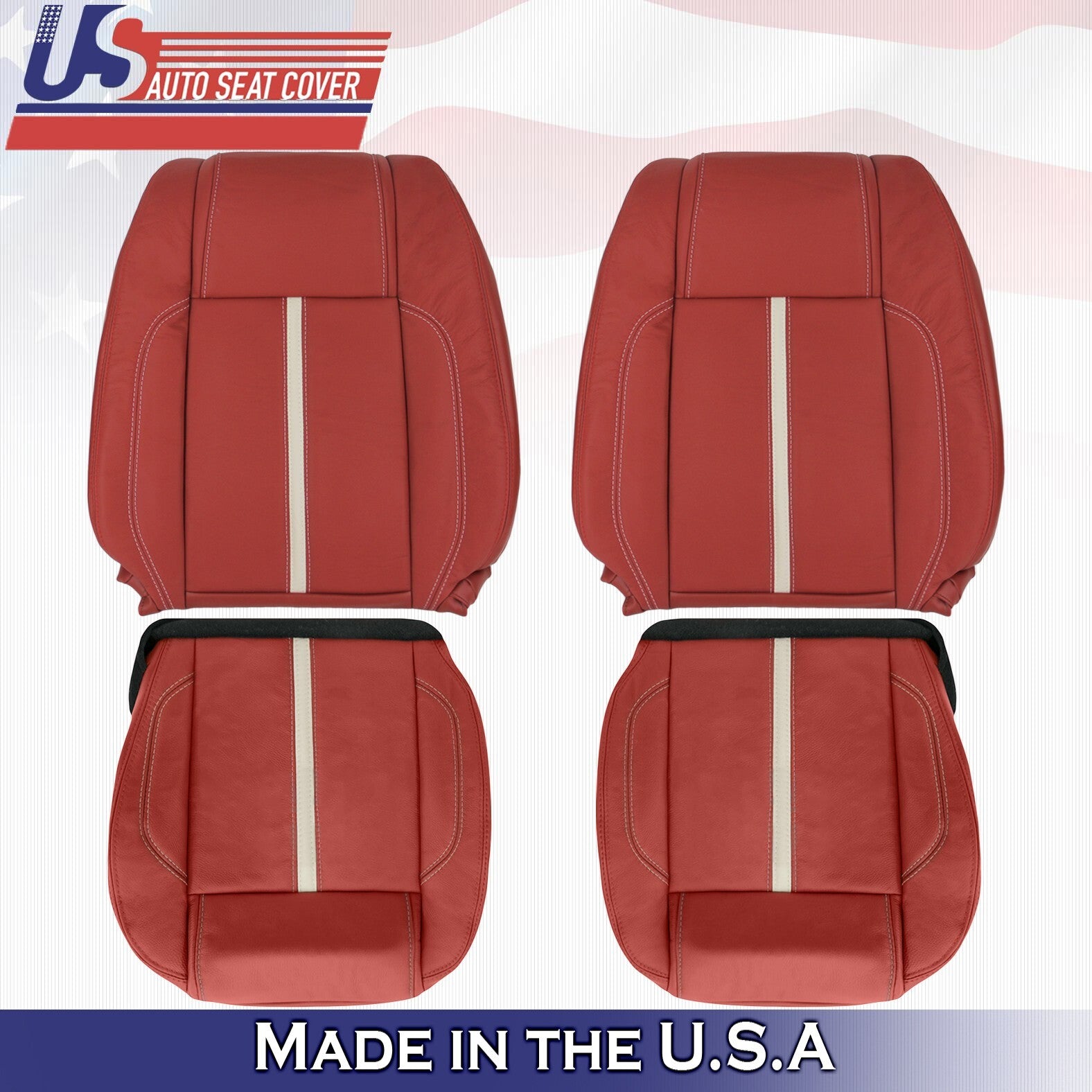 2011 2012 For Ford Mustang Gt Coupe 2 Top & 2 Bottom Leather Seat Covers Red