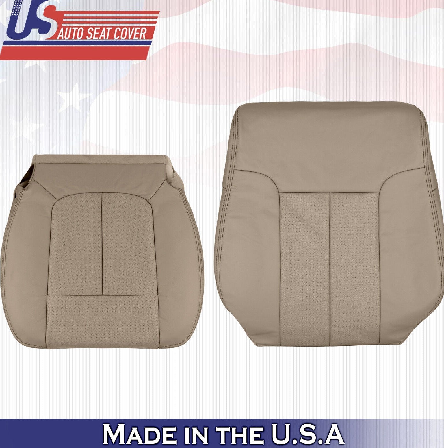 2013 For Ford F150 Driver Side Top & Bottom Perforated Leather Seat Covers Tan