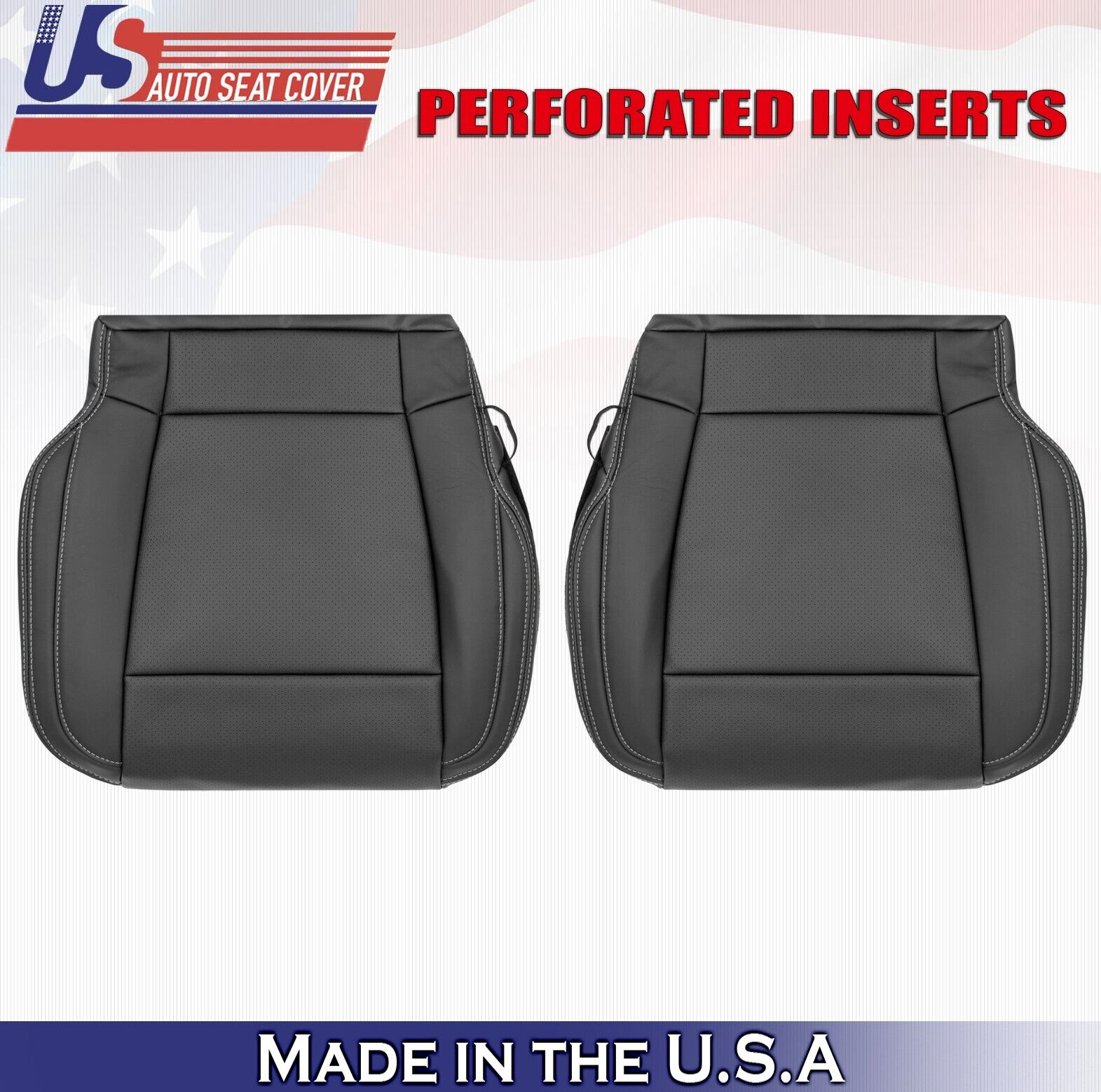 2017 For Ford F150 Lariat Driver & Passenger Bottom Perf Leather Seat Covers BLK