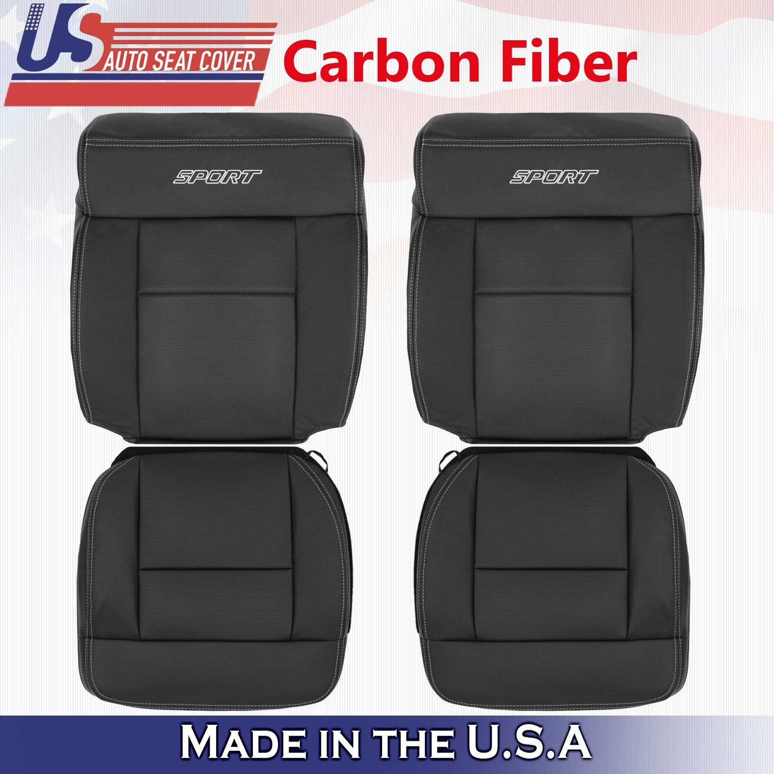 2004 to 2008 For Ford F150 Front 2x Top & 2x Bottom Leather Seat Covers Black