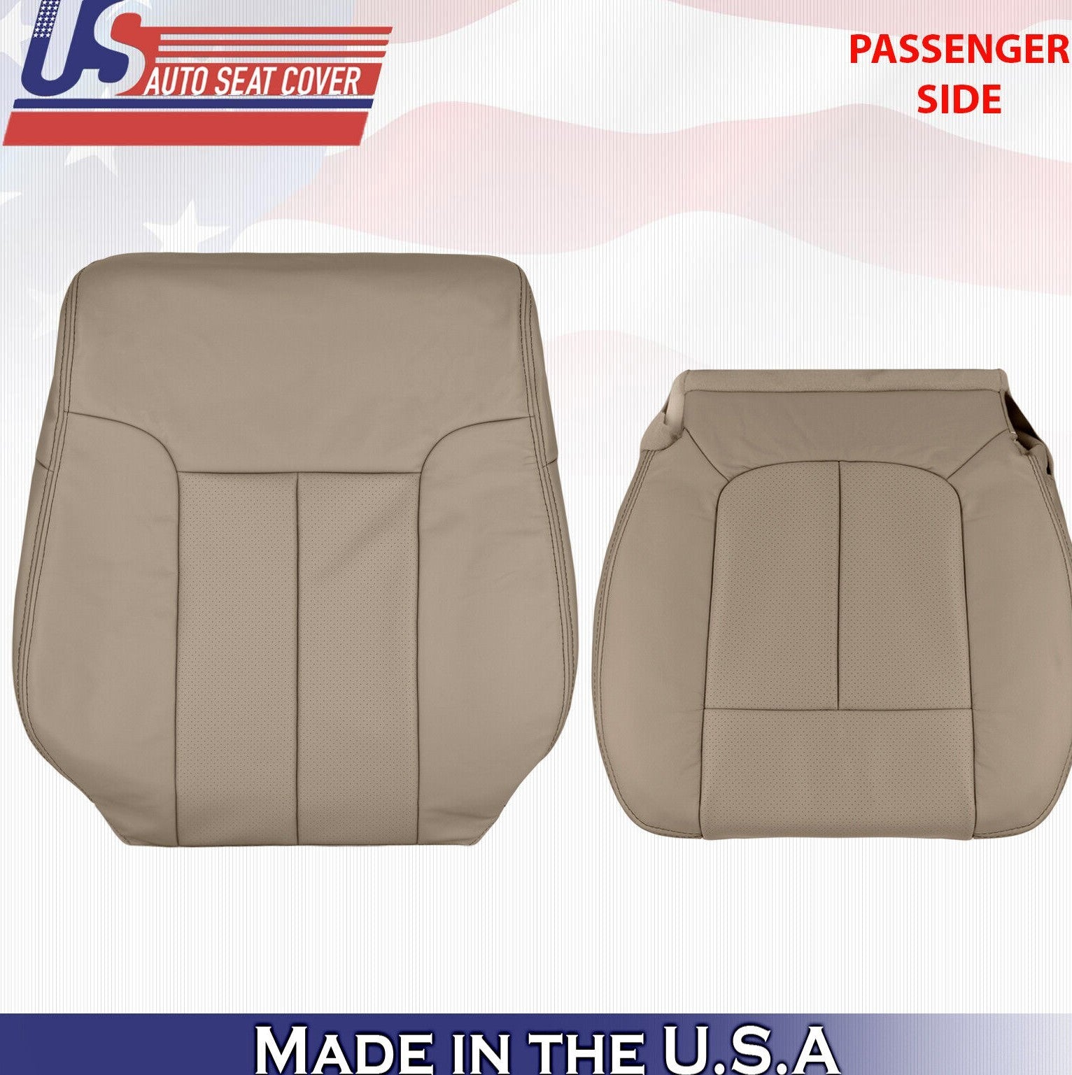 2014 For Ford F150 Passenger Top & Bottom Perforated Leather Seat Covers Tan