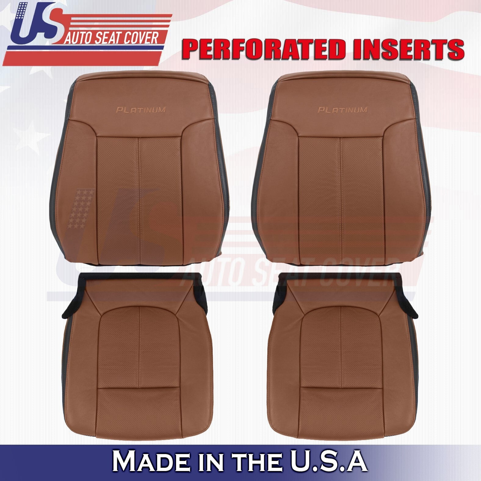 2013 to 2016 For Ford F450 F550 Platinum 2 Top & 2 Bottom Leather Covers Brown