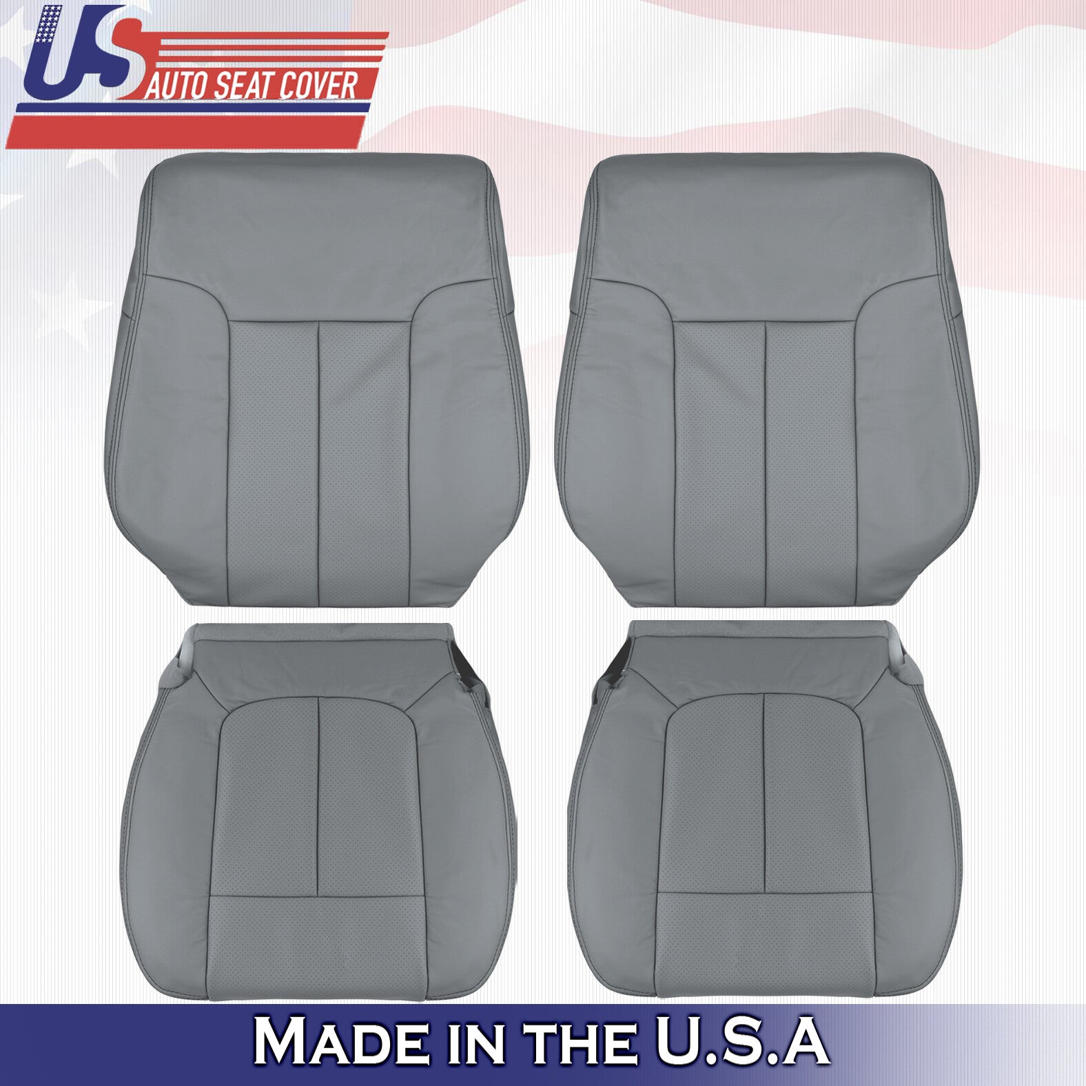 2011 2012 For Ford F150 2x Top & 2x Bottom Perforated Leather Seat Covers Gray
