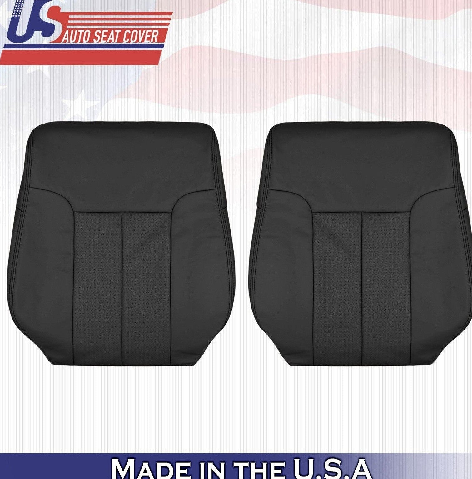 2013 For Ford F150 Driver & Passenger Top Perforated Leather Seat Covers Black