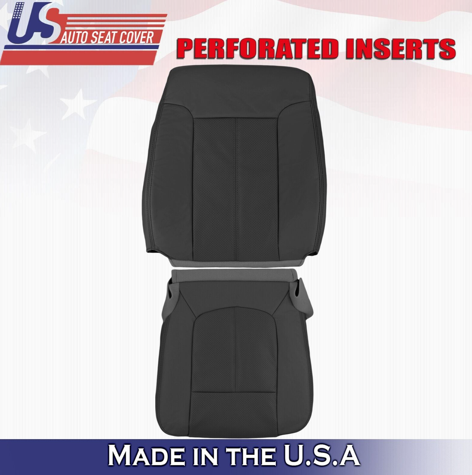 2013 2014 For Ford F450 F550 Lariat Driver Top & Bottom Leather Seat Covers BLK