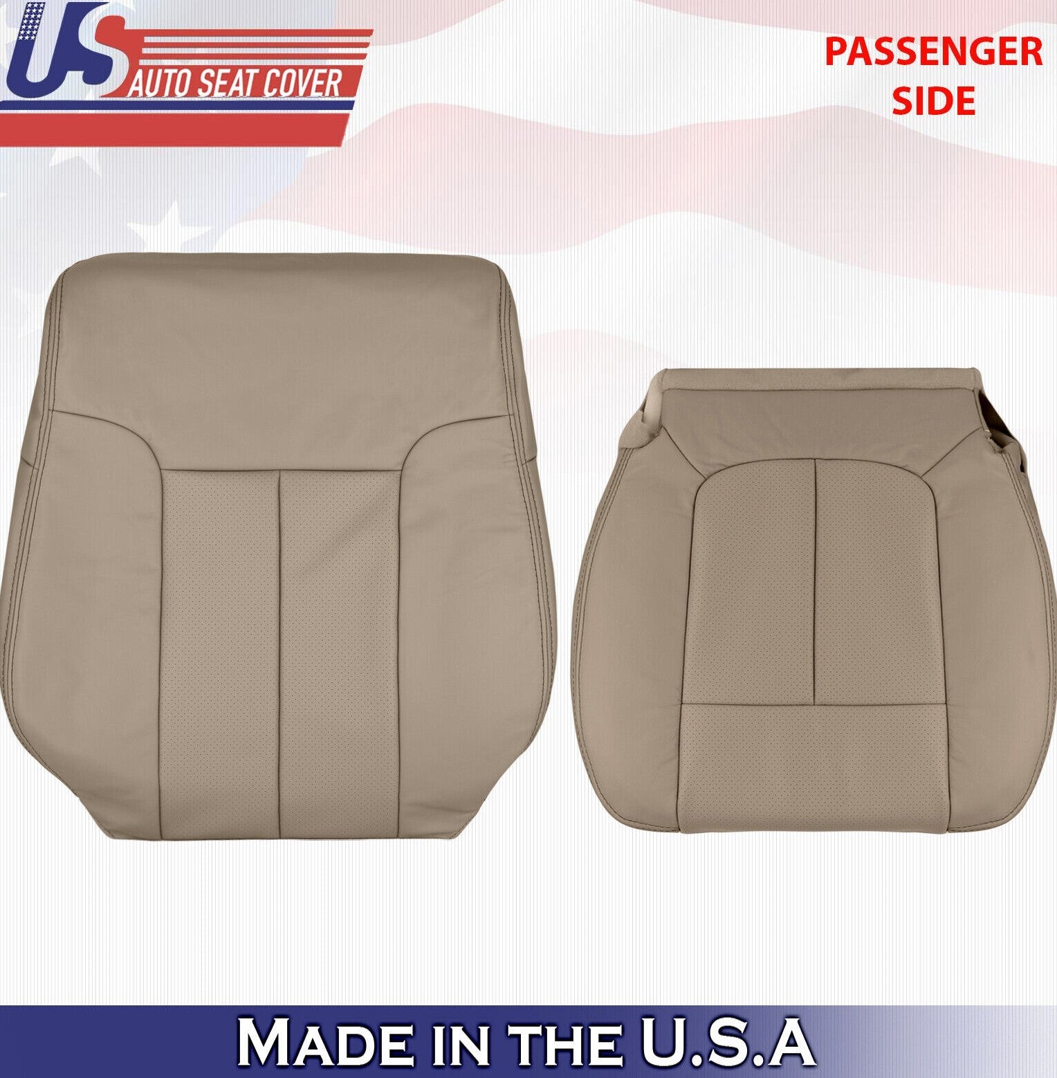 2012 For Ford F150 Passenger Top & Bottom Perforated Leather Seat Covers Tan