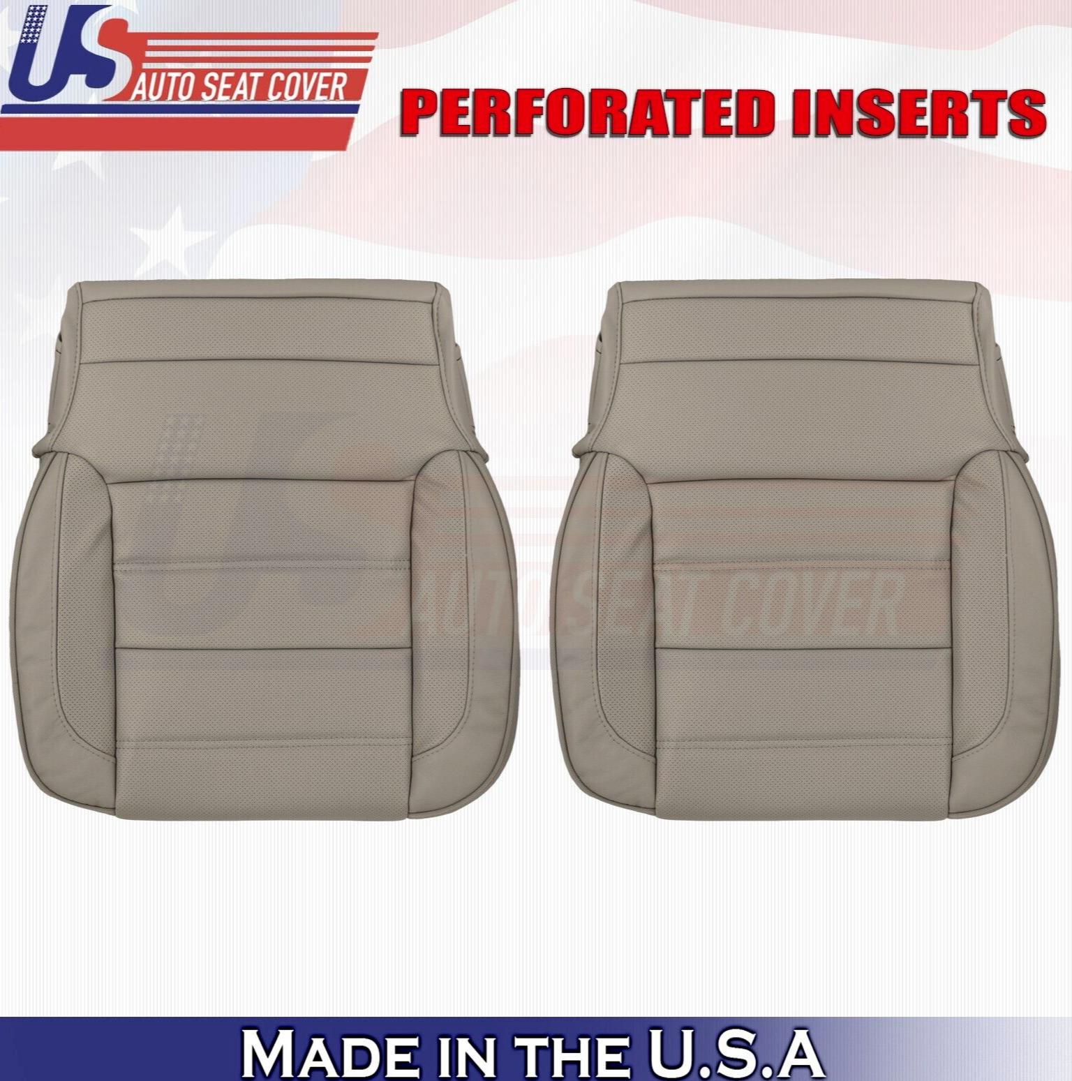 2016 For GMC Yukon Denali Driver & Passenger Bottom Perf Leather Seat Covers Tan