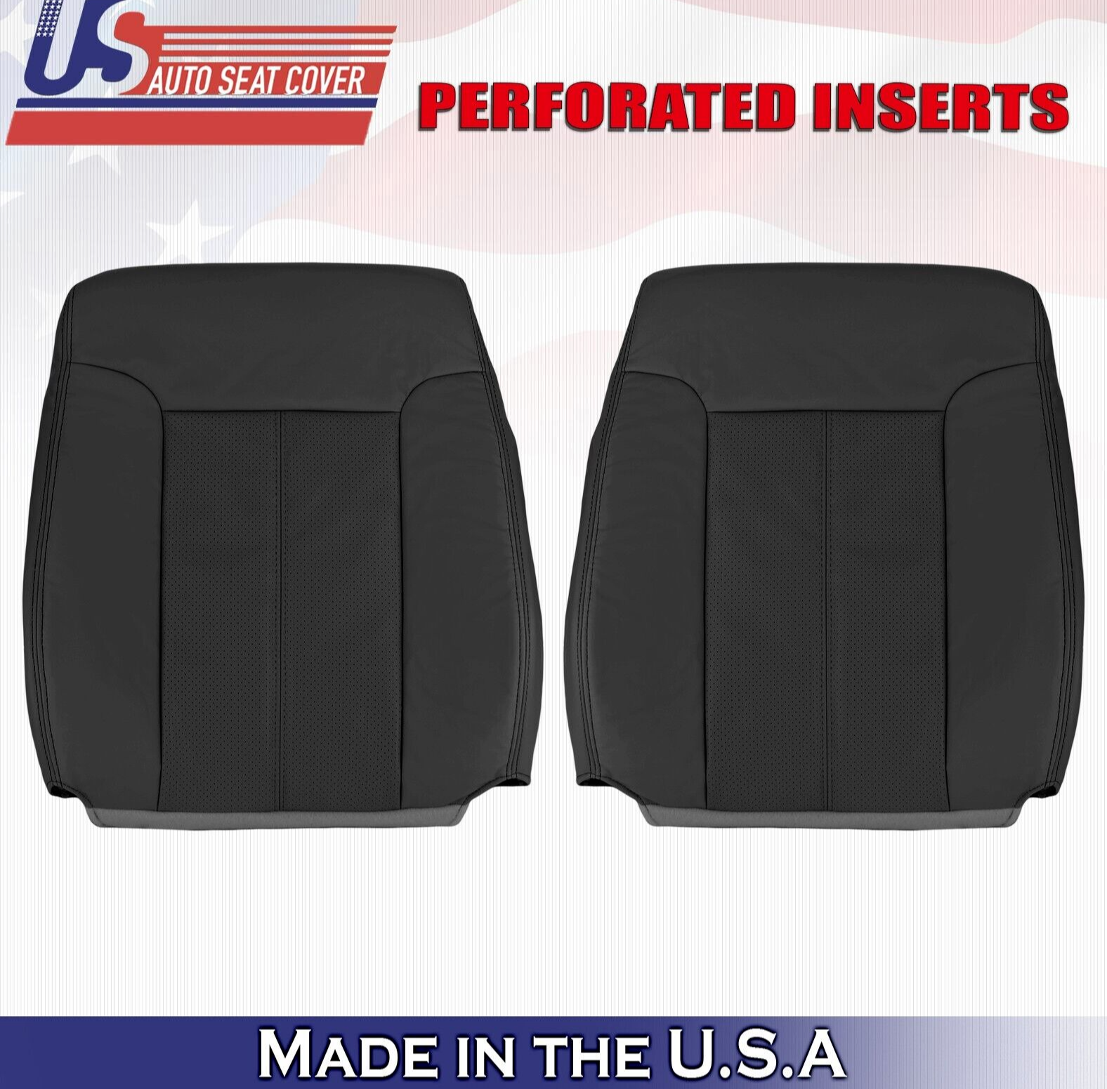 2015 2016 For Ford F250 F350 Lariat Driver Passenger Top Leather Seat Covers BLK