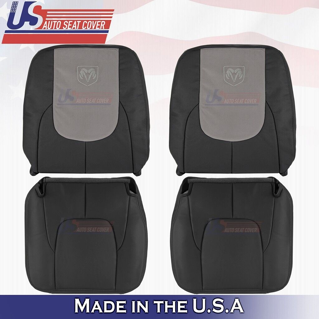 2002 2003 For Dodge Ram Laramie Driver & Passenger Front Set Leather Cover Black