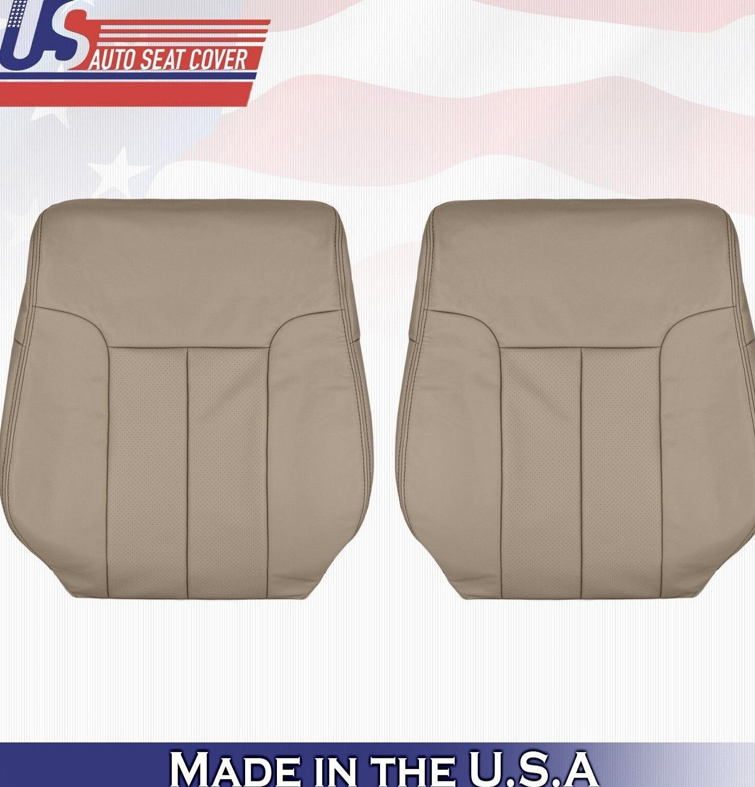 2014 For Ford F150 Driver & Passenger Top Perforated Leather Seat Covers Tan