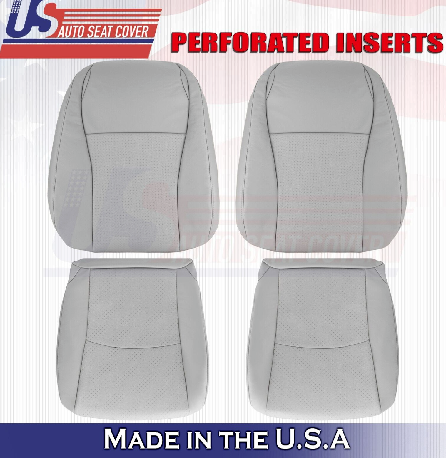 2008 2009 For Toyota Highlander 2x Top & 2x Bottom Perf Leather Seat Covers Gray