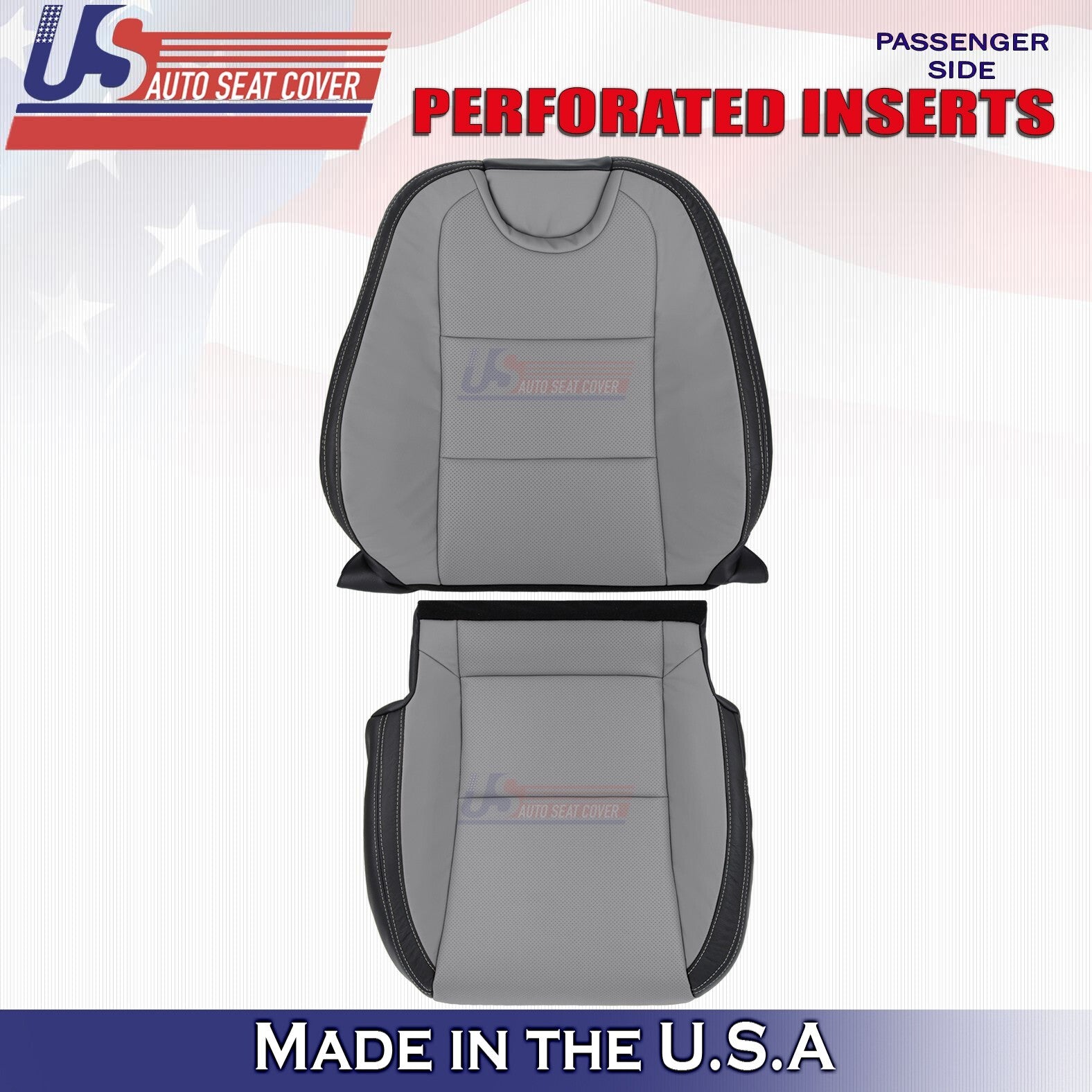 2010-2015 FOR Chevy Camaro Passenger Bottom & Top Leather Cover Gray/Black