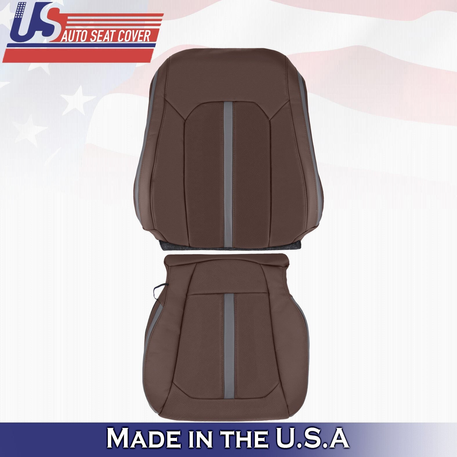 2015 to 2020 For Ford F150 Platinum 2 Top & 2 Bottom Leather Seat Covers Brown