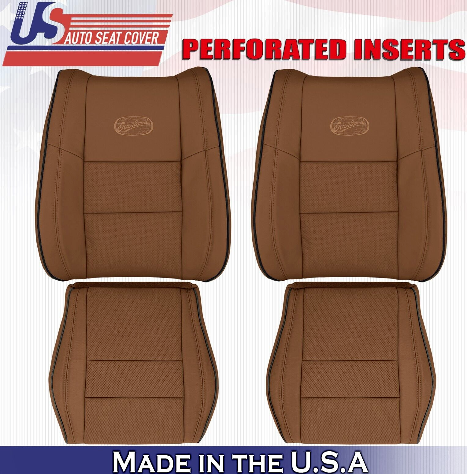 2015 2016 For Jeep Grand Cherokee OVERLAND 2 Top & 2 Bottom Leather Covers Brown