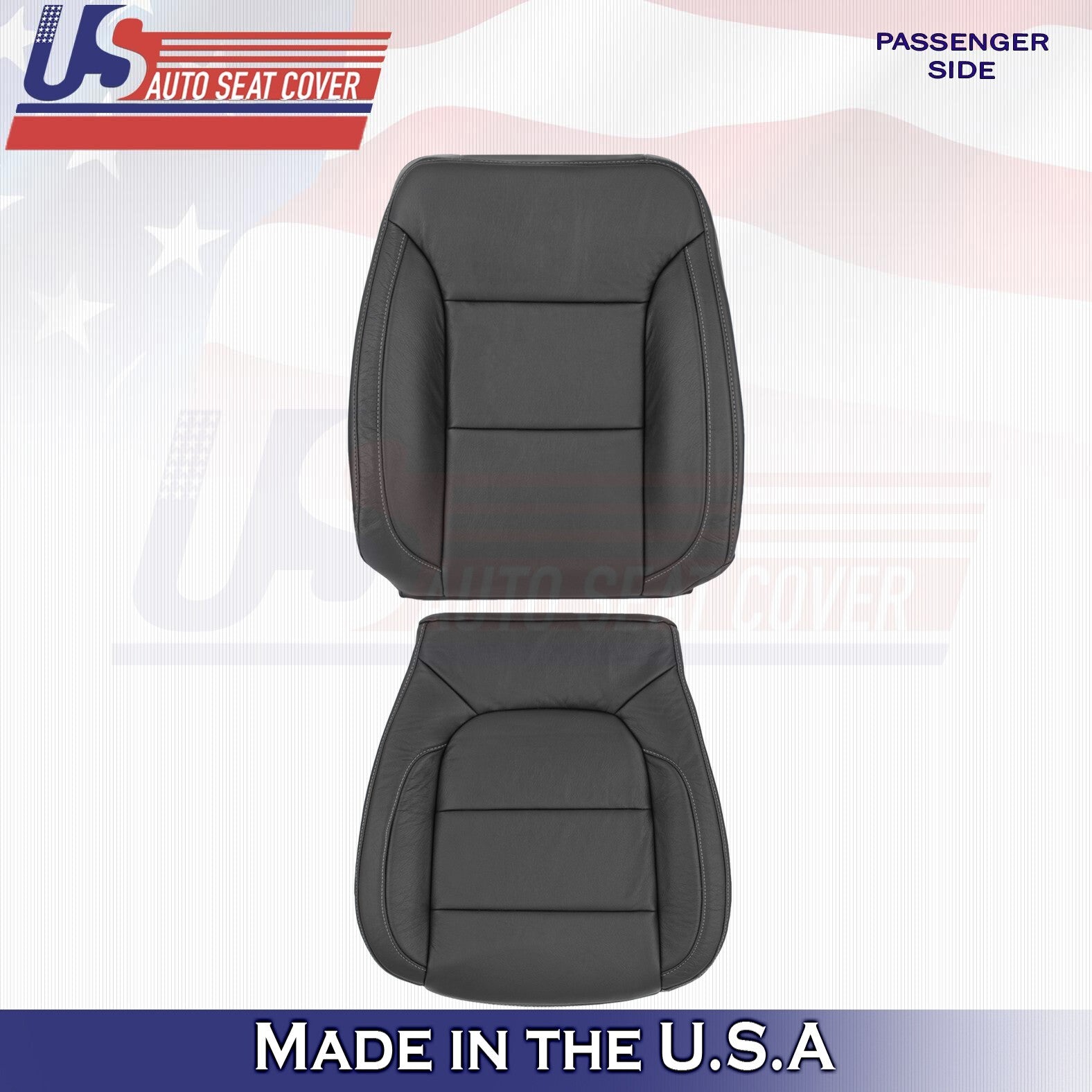 2019 For Chevy Silverado 1500 WT Passenger Top & Bottom Leather Seat Covers BLK