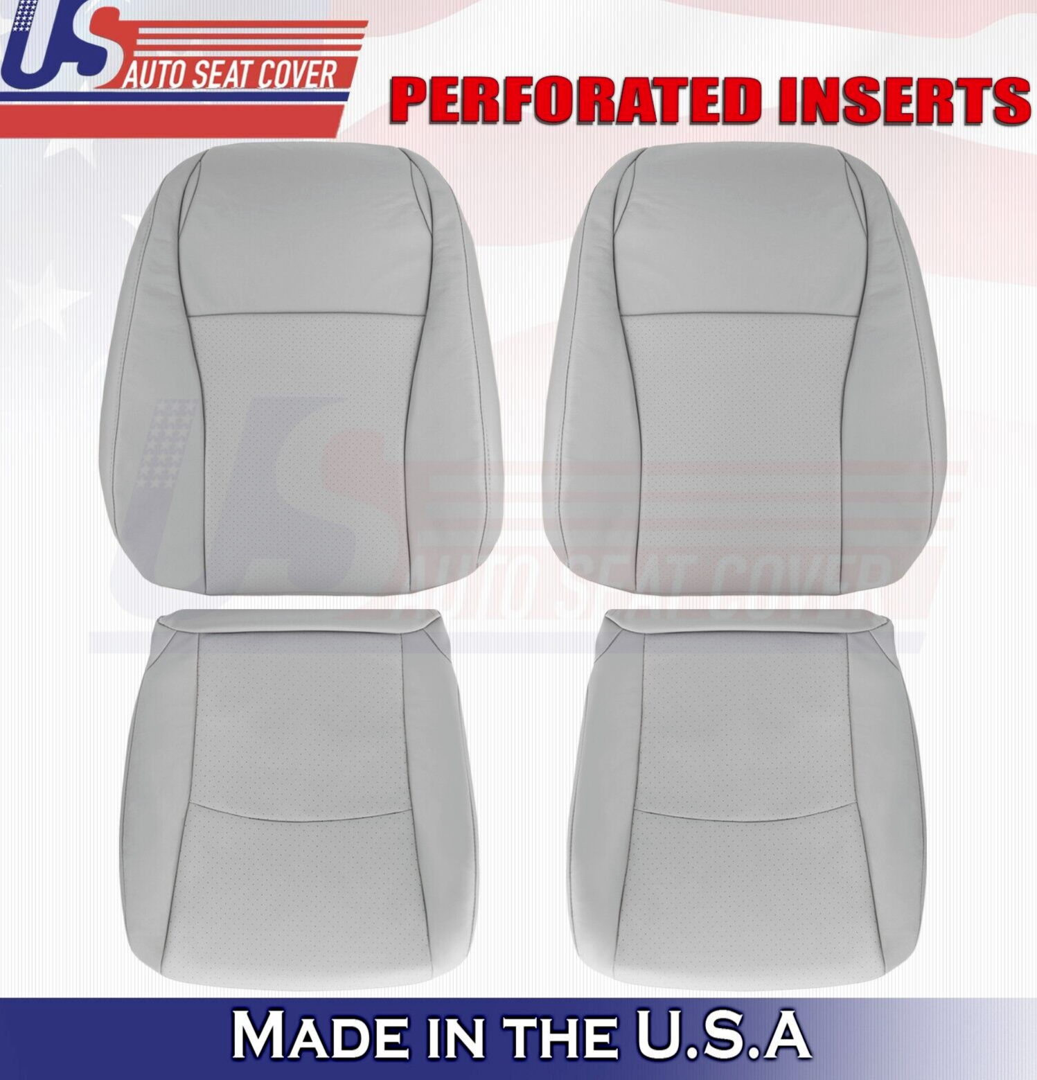 2010 2011 For Toyota Highlander 2x Top & 2x Bottom Perf Leather Seat Covers Gray
