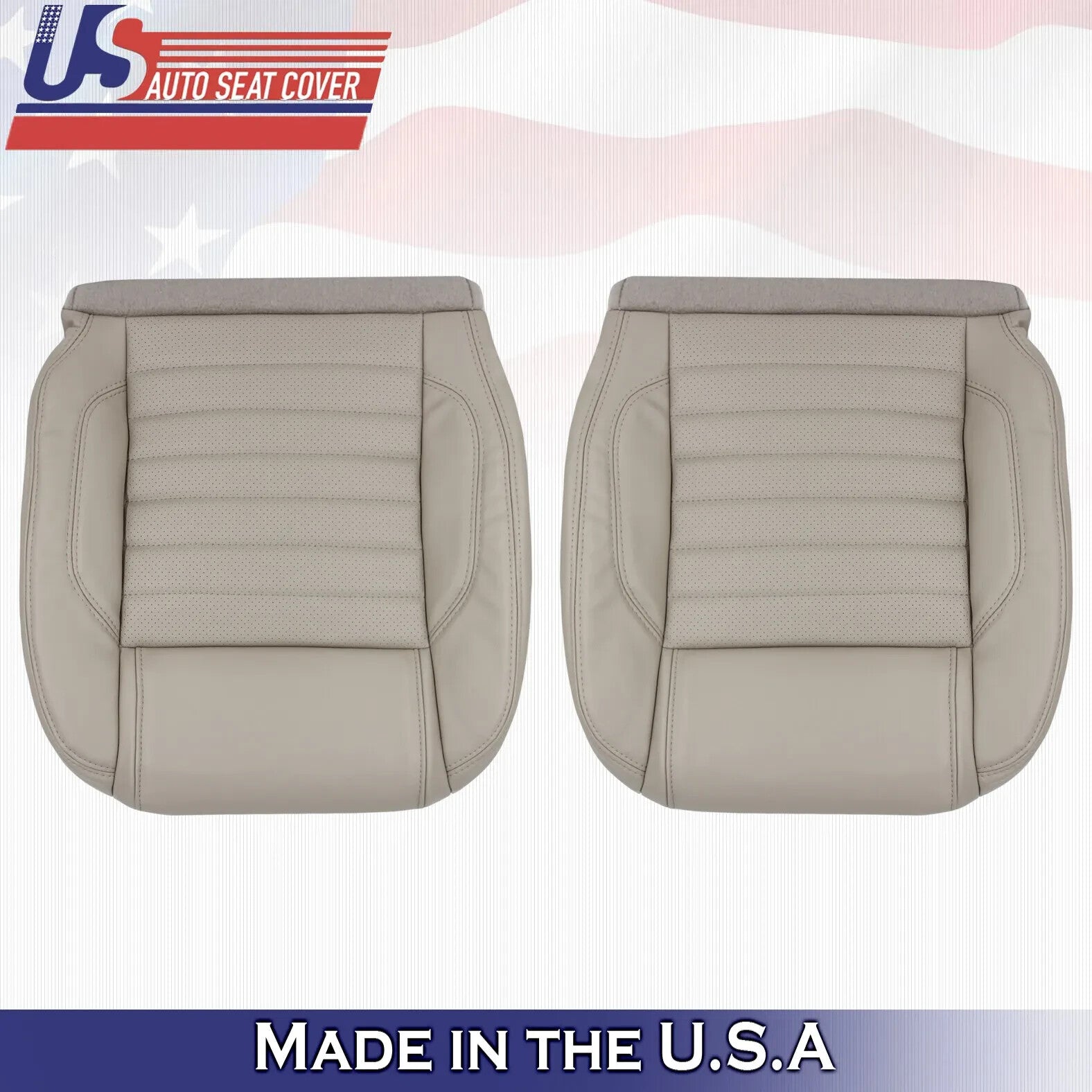 2010 to 2014 Fits Ford Mustang GT 2x Tops&2x Bottoms Synth Leather Covers Stone