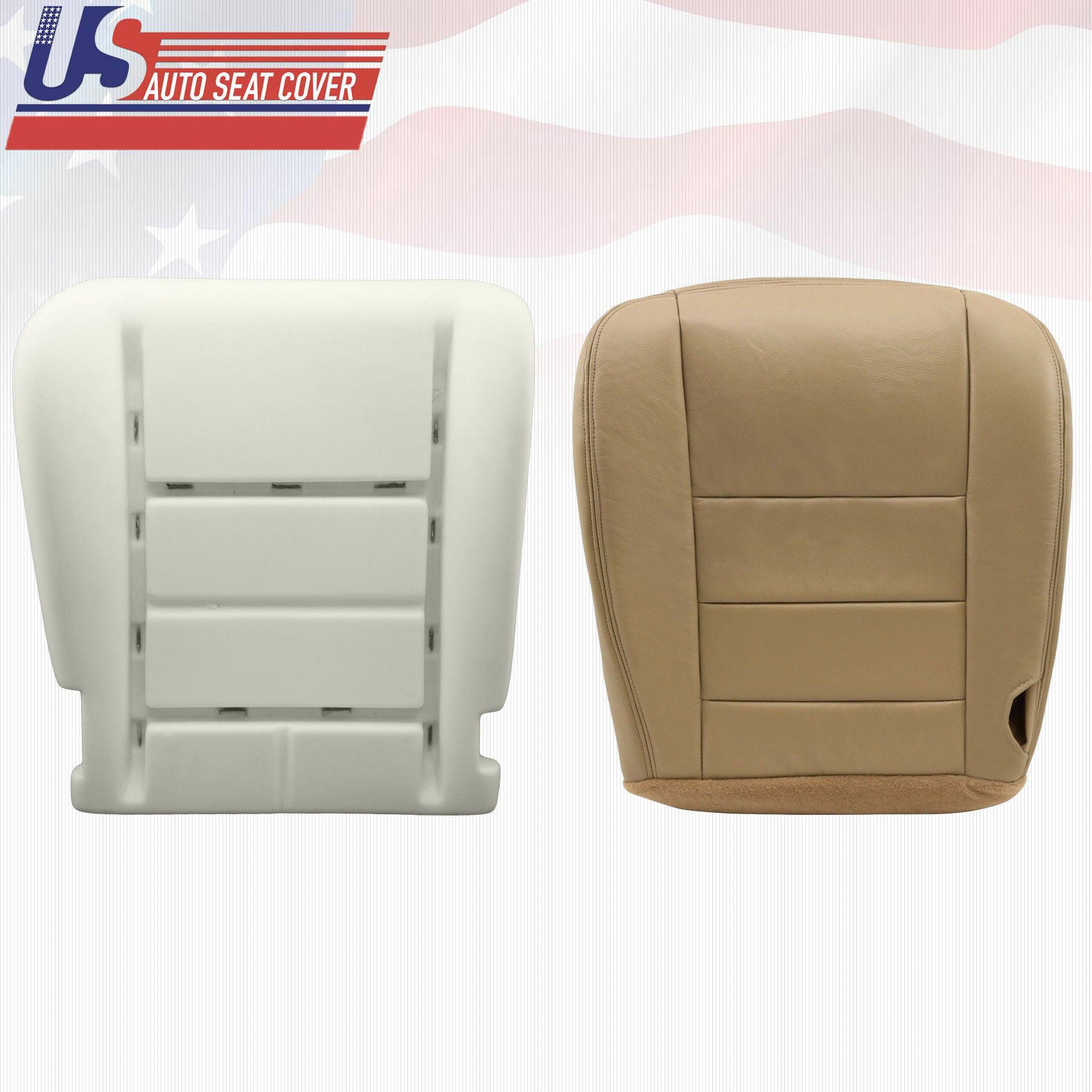 Fits 2002-2007 Ford F250 Driver Bottom Leather Seat Cover and Foam Parchment TAN