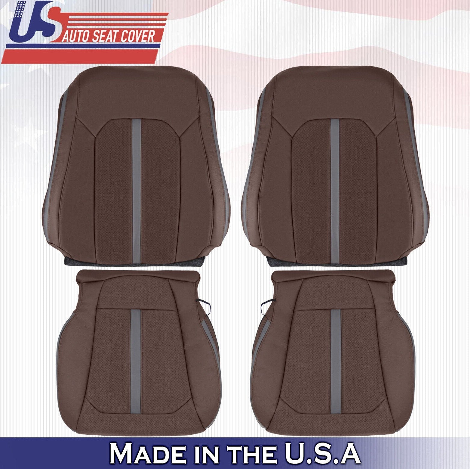 2017 For Ford F150 Platinum 2x Top & 2x Bottom Perf Leather Seat Covers Brown