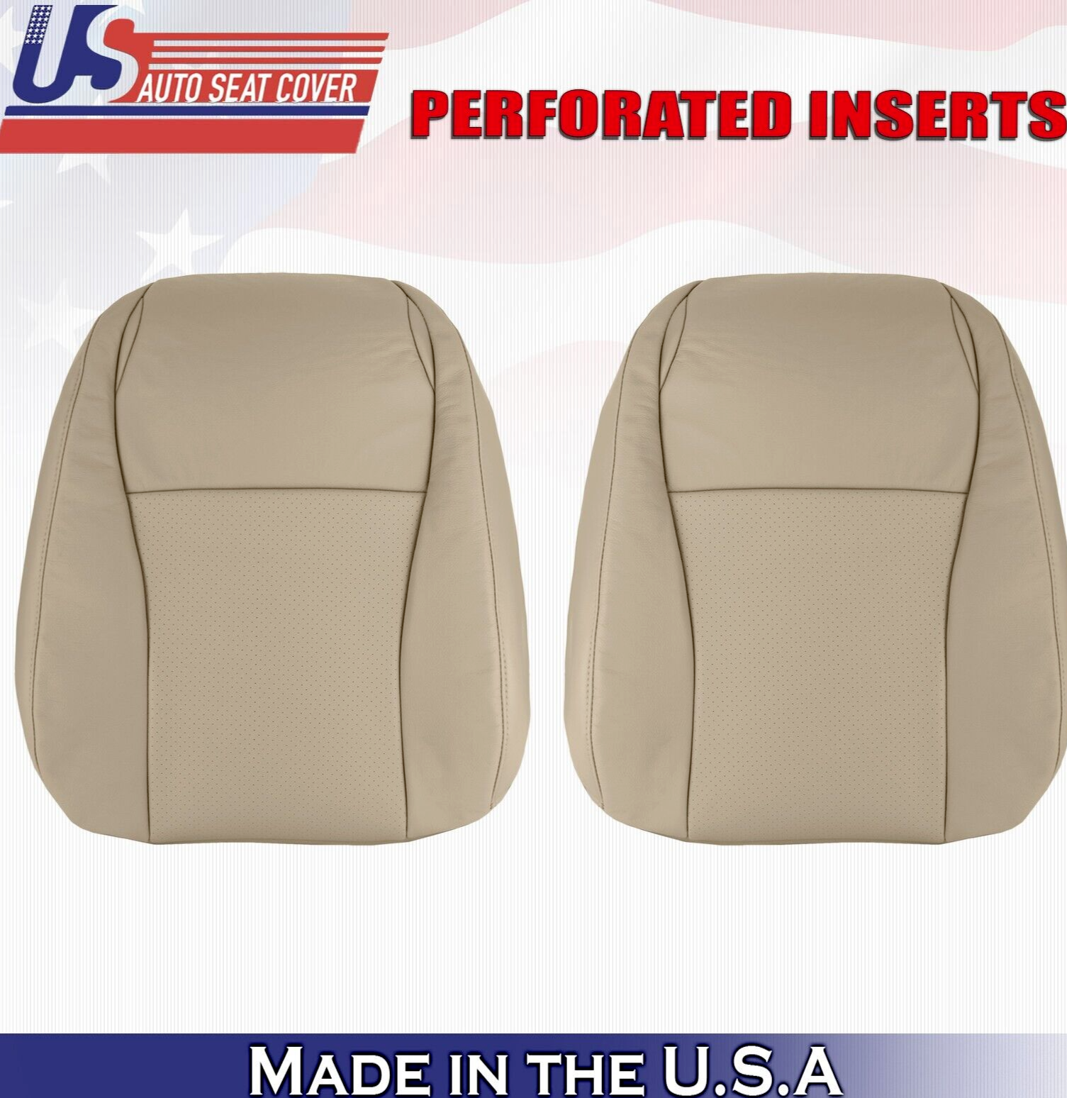 2010 2011 For Toyota Highlander Driver & Passenger Top Perf Leather Covers Tan