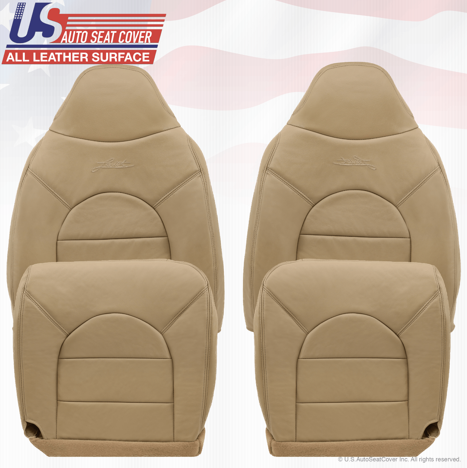 2000 Ford F250 Lariat Driver & Passenger Tops/Bottoms Leather Seat Cover TAN