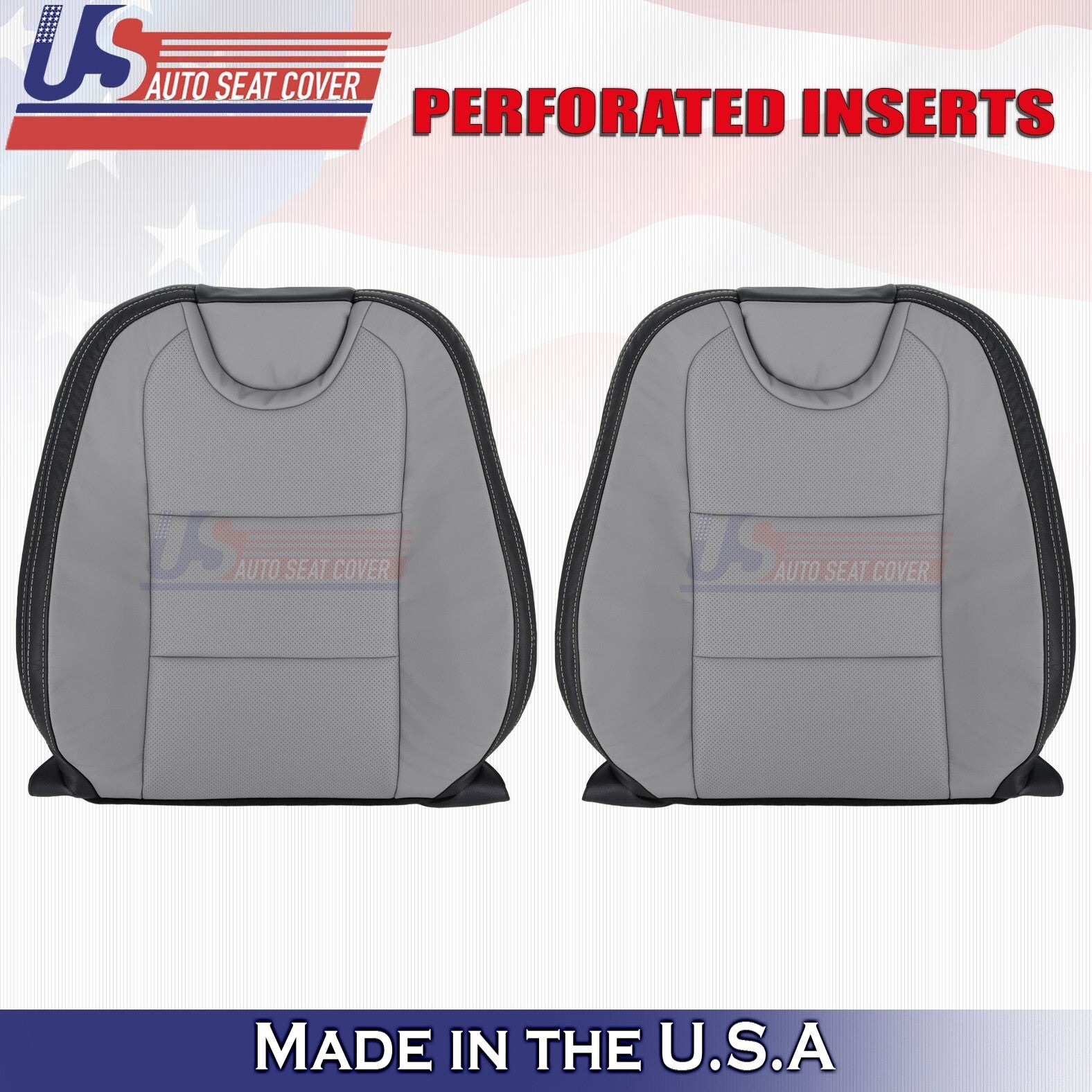 2010-2015 For Chevy Camaro Driver & Passenger Tops Leather Seat Cover Gray/Black