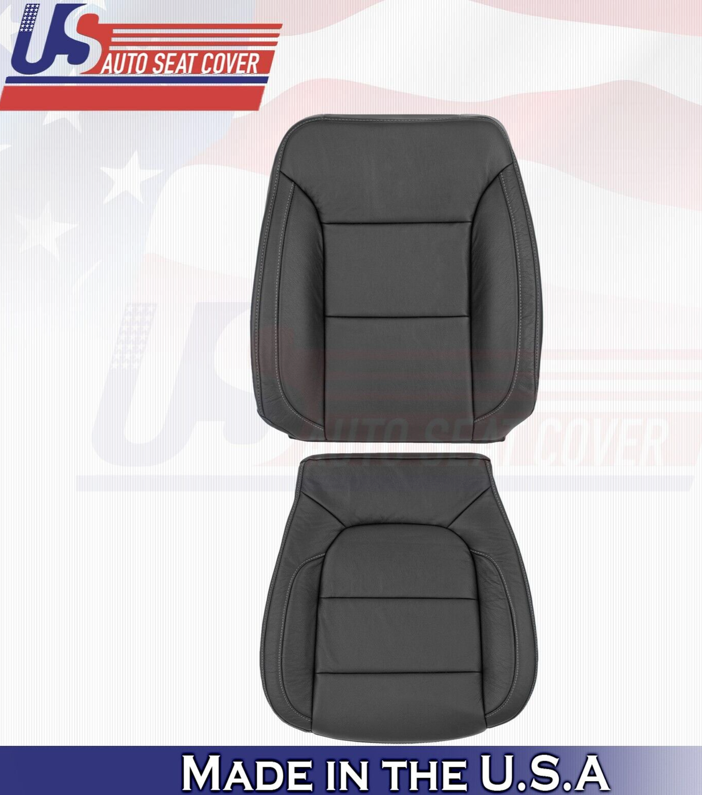 2021 For Chevy Silverado 1500 WT Front Driver Top & Bottom Leather Covers Black