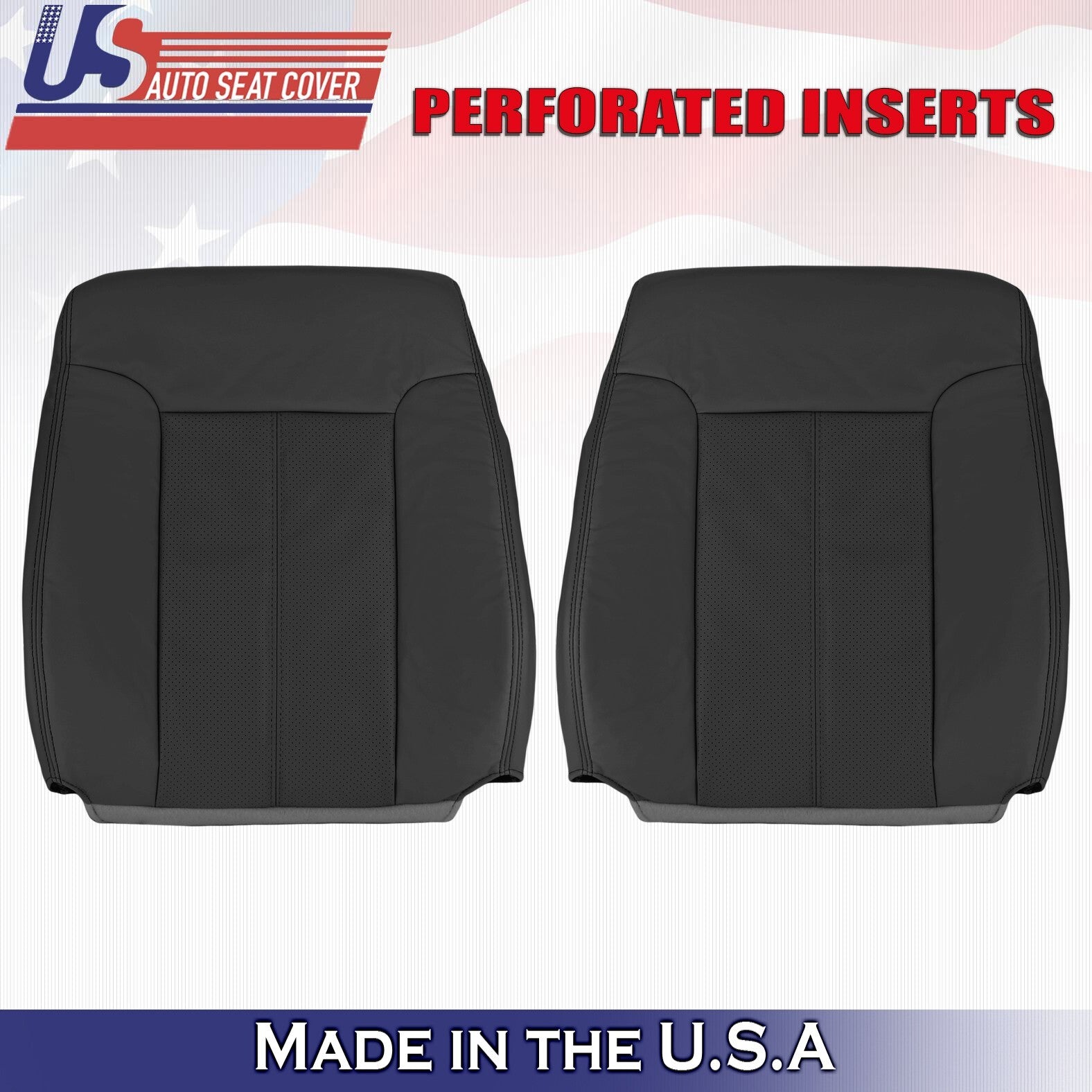 2011 2012 For Ford F250 F350 Lariat Driver Passenger Top Leather Seat Covers BLK