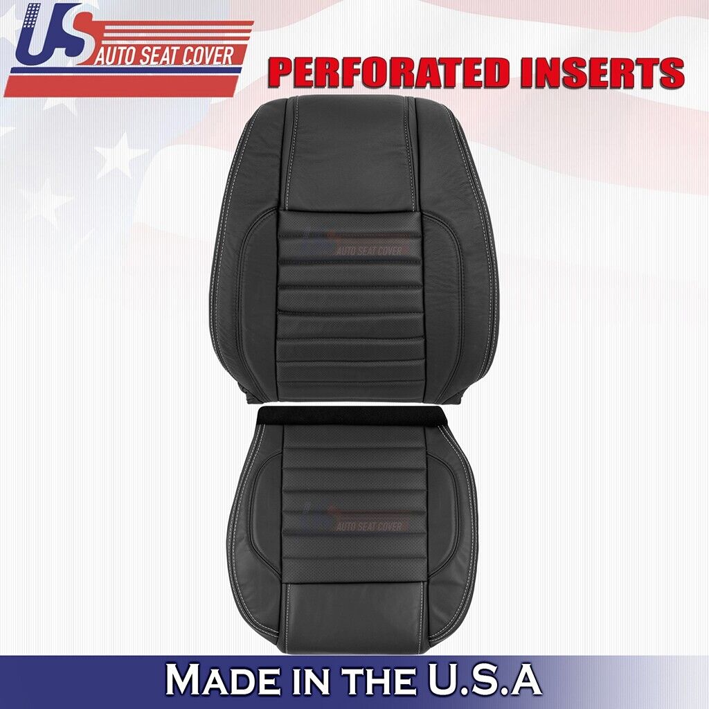 2010 to 2014 For Ford Mustang Front Set Top &Bottom Leather w/ Perf Cover Black