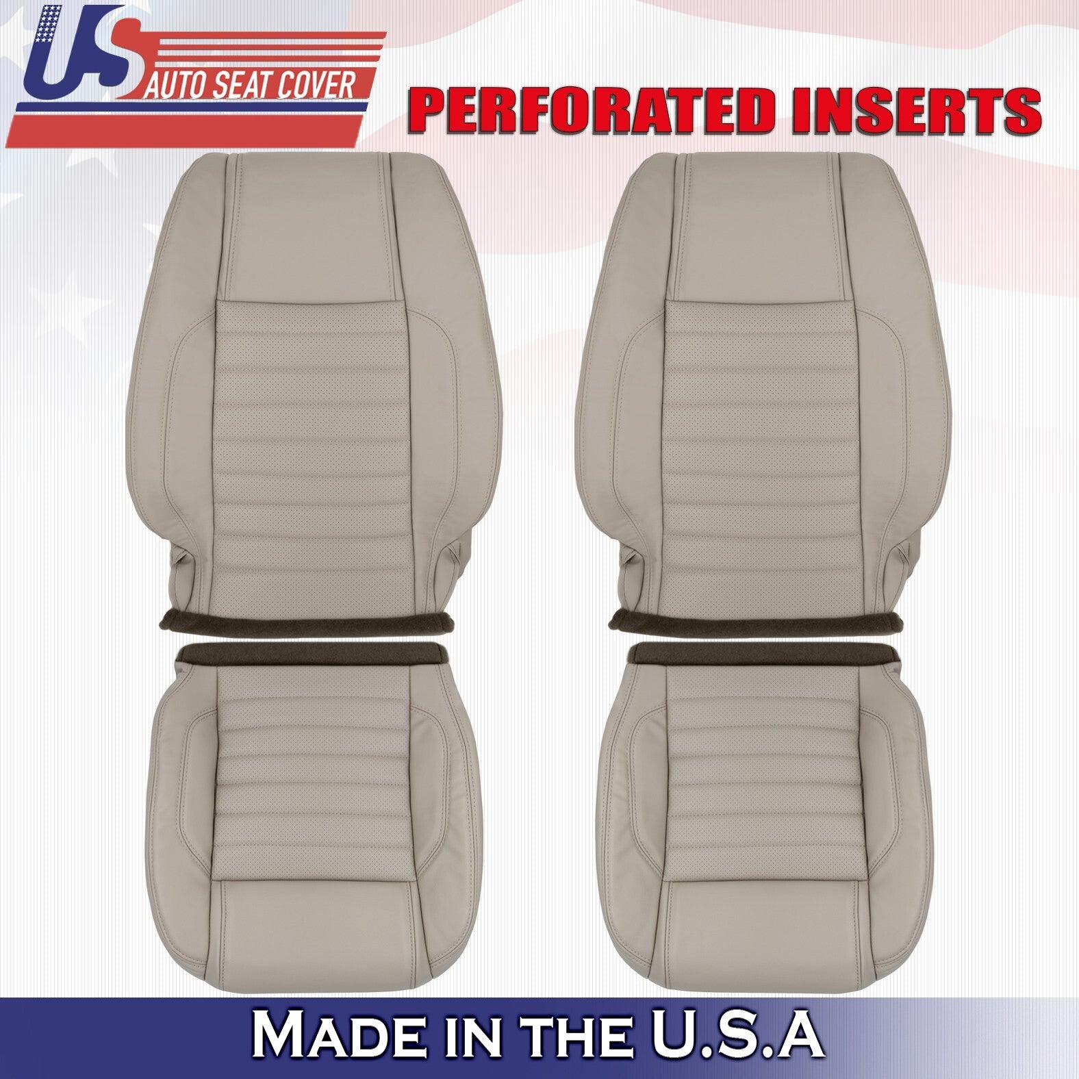 2010 to 2014 Fits Ford Mustang GT 2x Tops&2x Bottoms Synth Leather Covers Stone