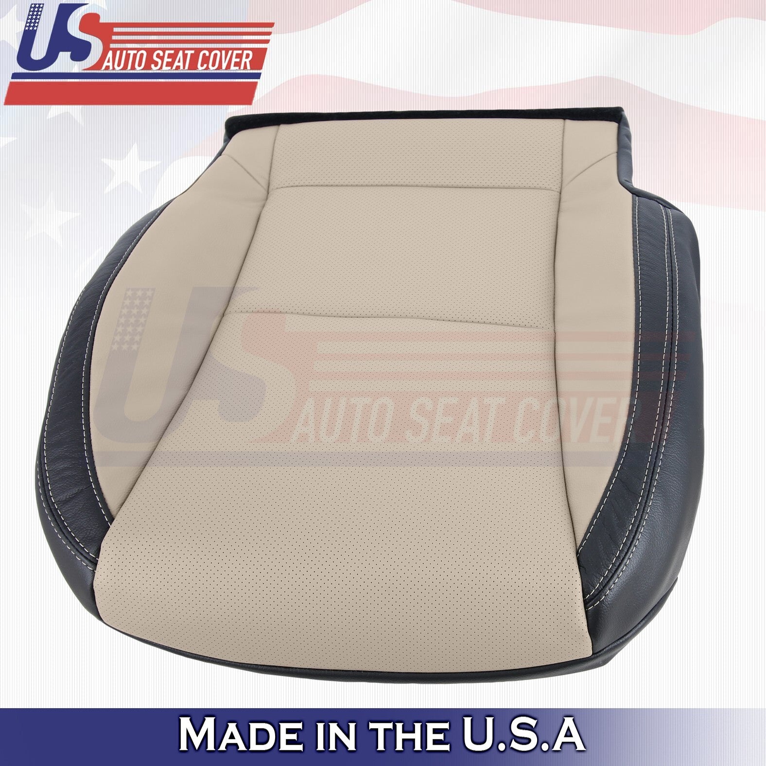 2010-2015 For Chevy Camaro Driver & Passenger Bottoms Leather Cover Beige/Black