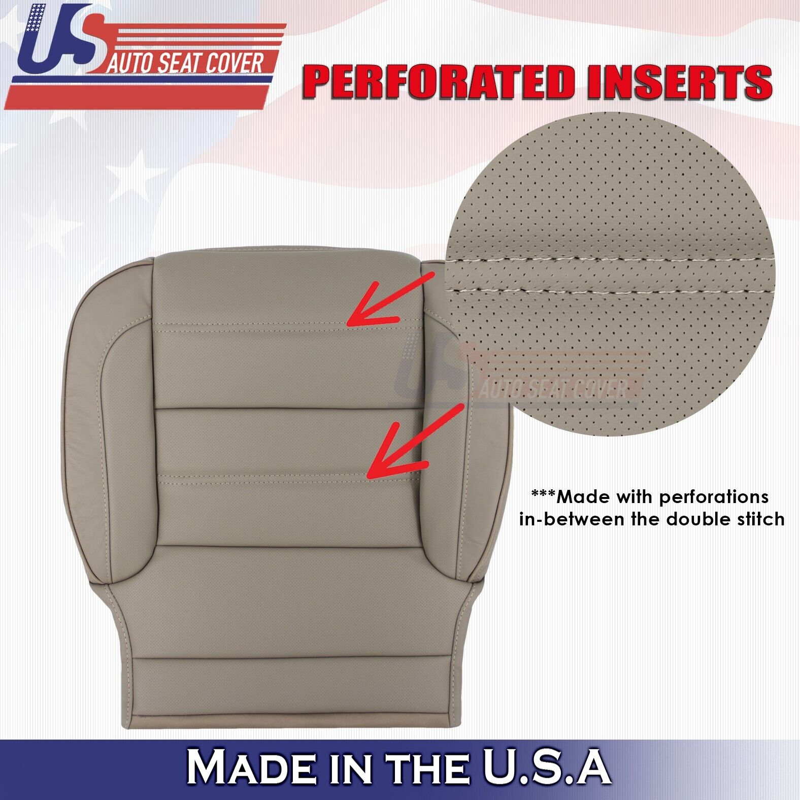 2015 For GMC Yukon Denali Driver & Passenger Bottom Perf Leather Seat Covers Tan