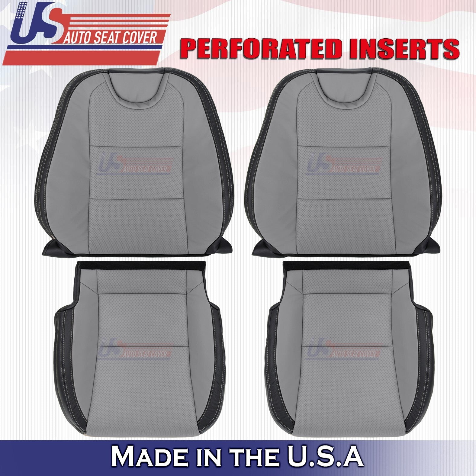 2010-2015 FOR Chevy Camaro Driver & Passenger Front Set Leather Cover Gray/Black
