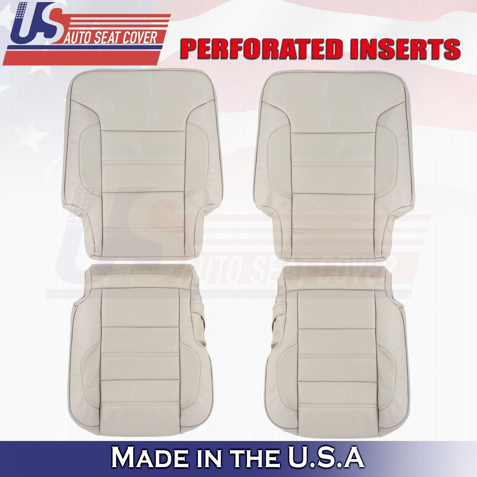2014 to 2019 For GMC Yukon Denali Rear 2 Top & 2 Bottom Leather Seat Covers Tan