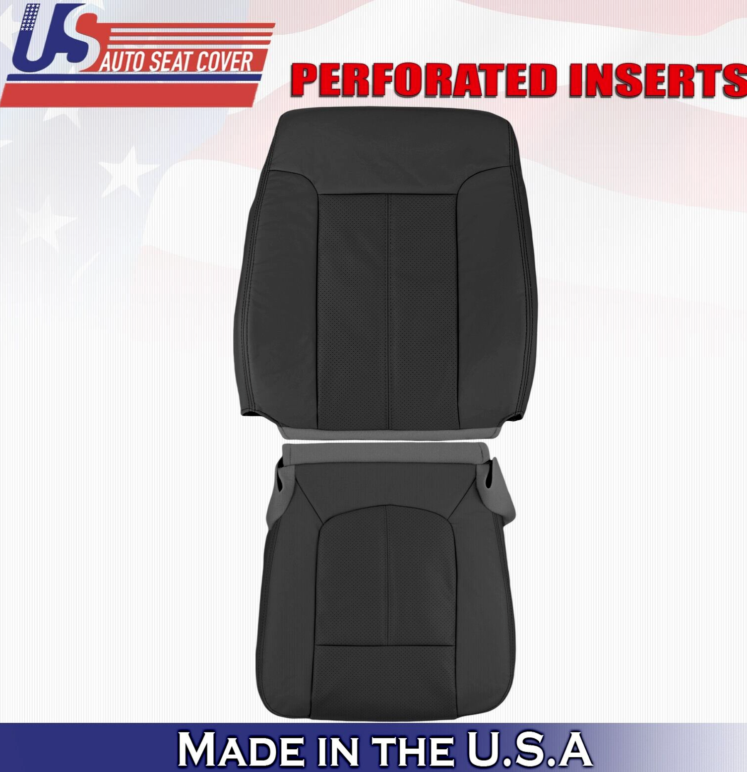 2015 2016 For Ford F250 F350 Lariat Driver Top & Bottom Leather Seat Covers BLK