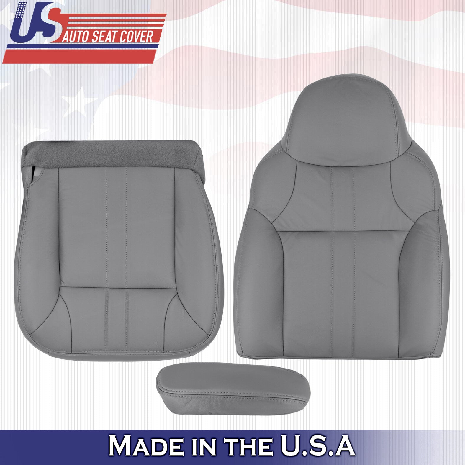 2000 For Ford Excursion XLT Driver Top Bottom & Armrest Leather Seat Covers Gray