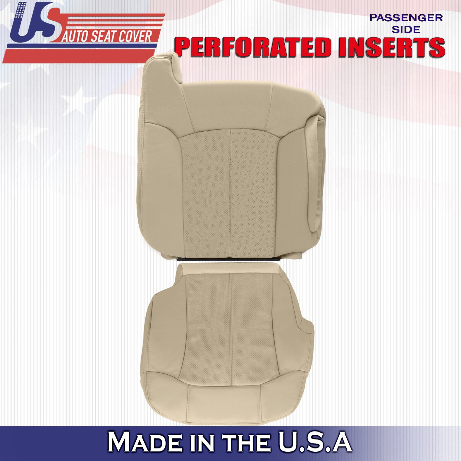 2002 For Cadillac Escalade Passenger Top & Bottom Perforated Leather Covers Tan