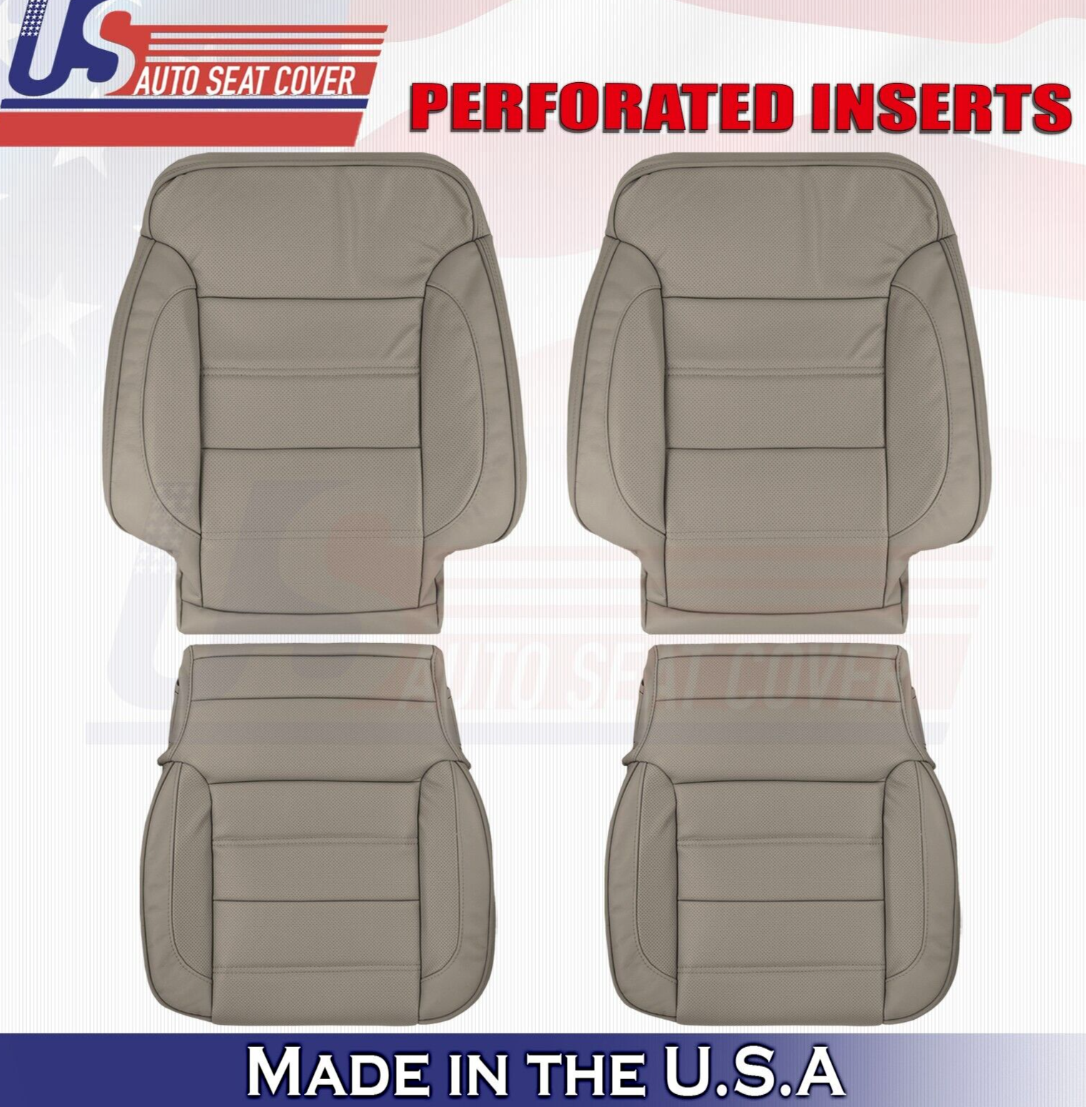 2018 For GMC Sierra Denali 2 Top & 2 Bottom Perforated Leather Seat Covers Tan