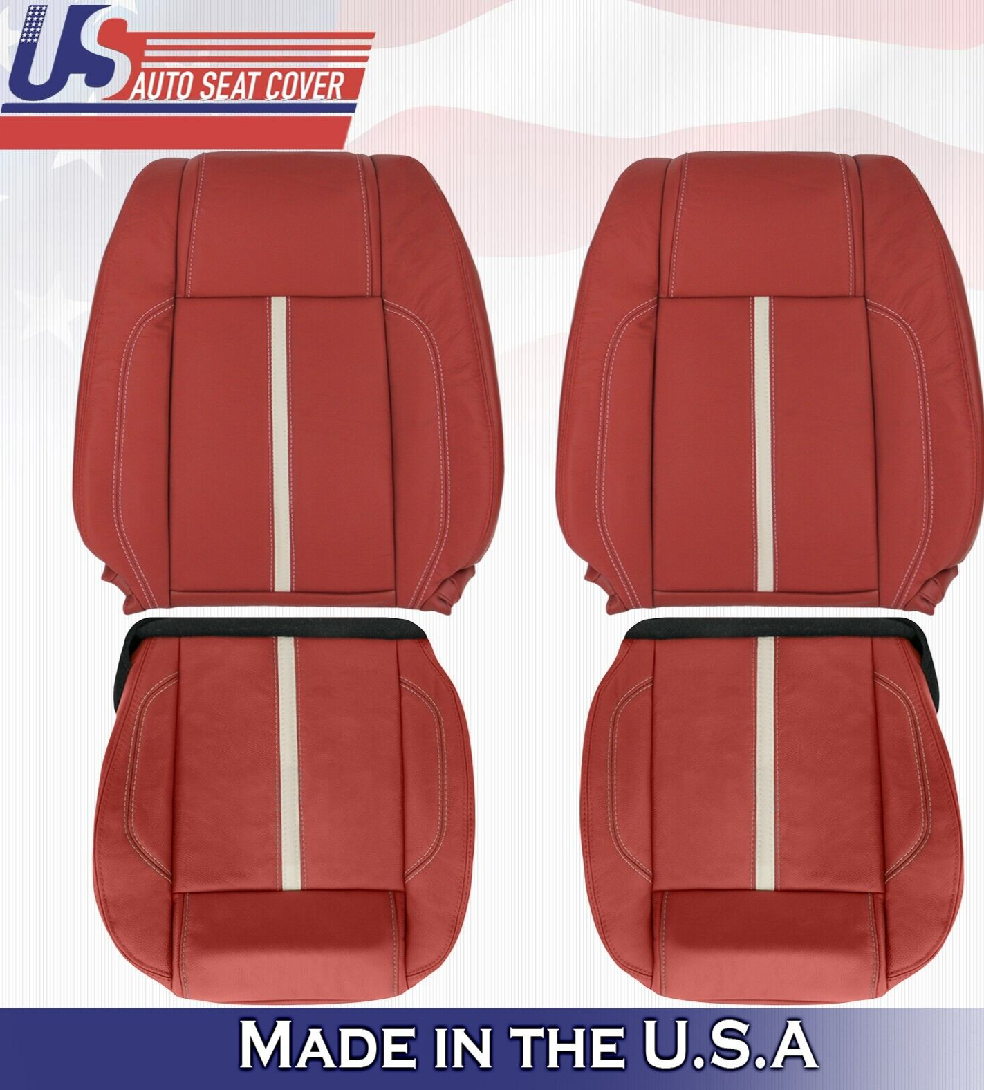 2010 to 2014 Fits Ford Mustang Gt Front Set Tops & Bottoms Leather Covers Red